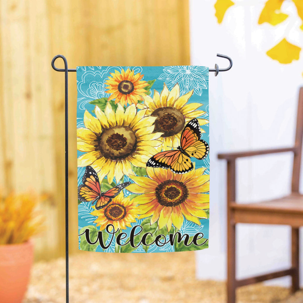 Butterfly and Sunflowers Burlap Garden Flag