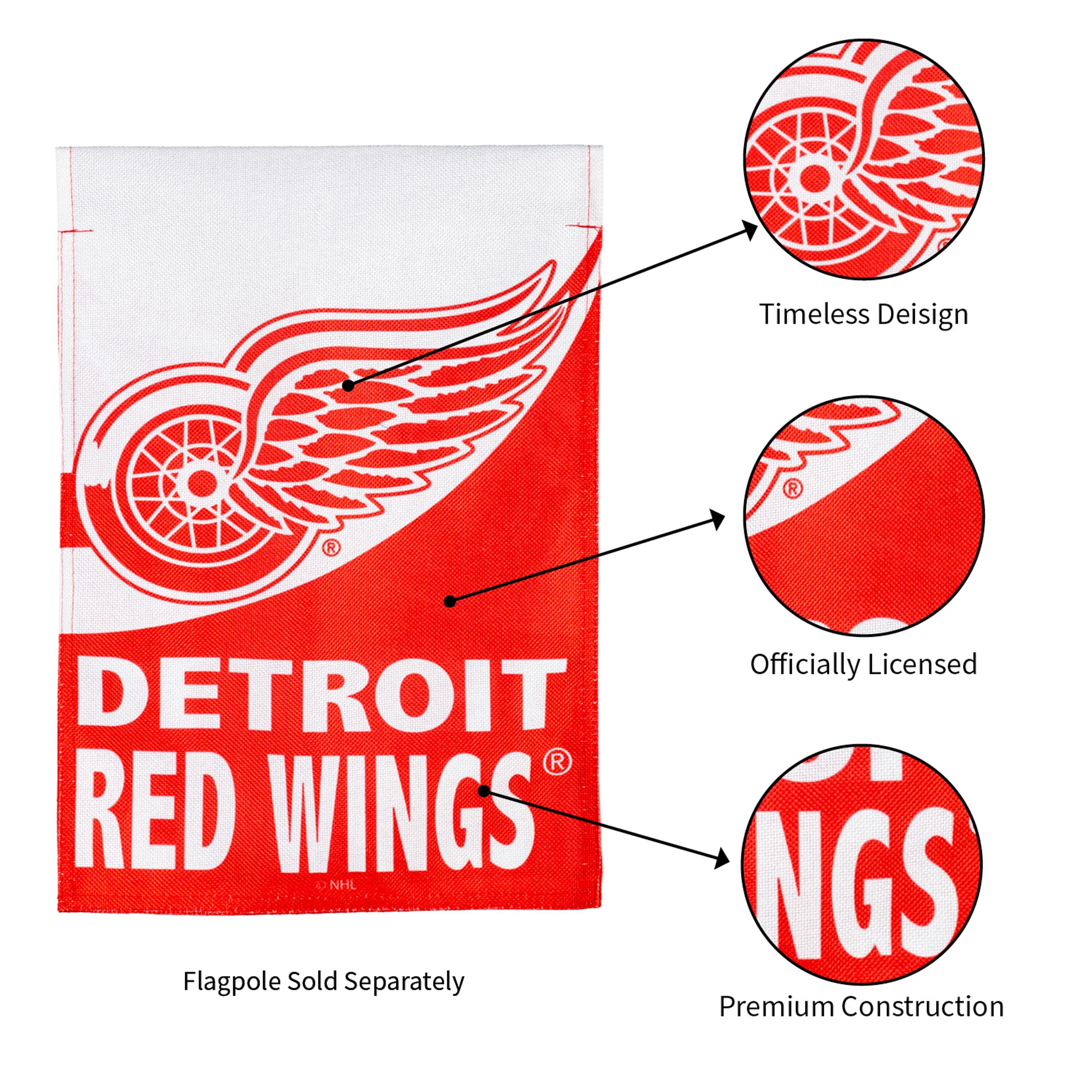 NHL Hockey Burlap Garden Flag, Detroit Red Wings