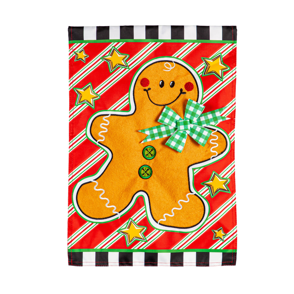 Patterned Gingerbread Man Applique Garden Flag