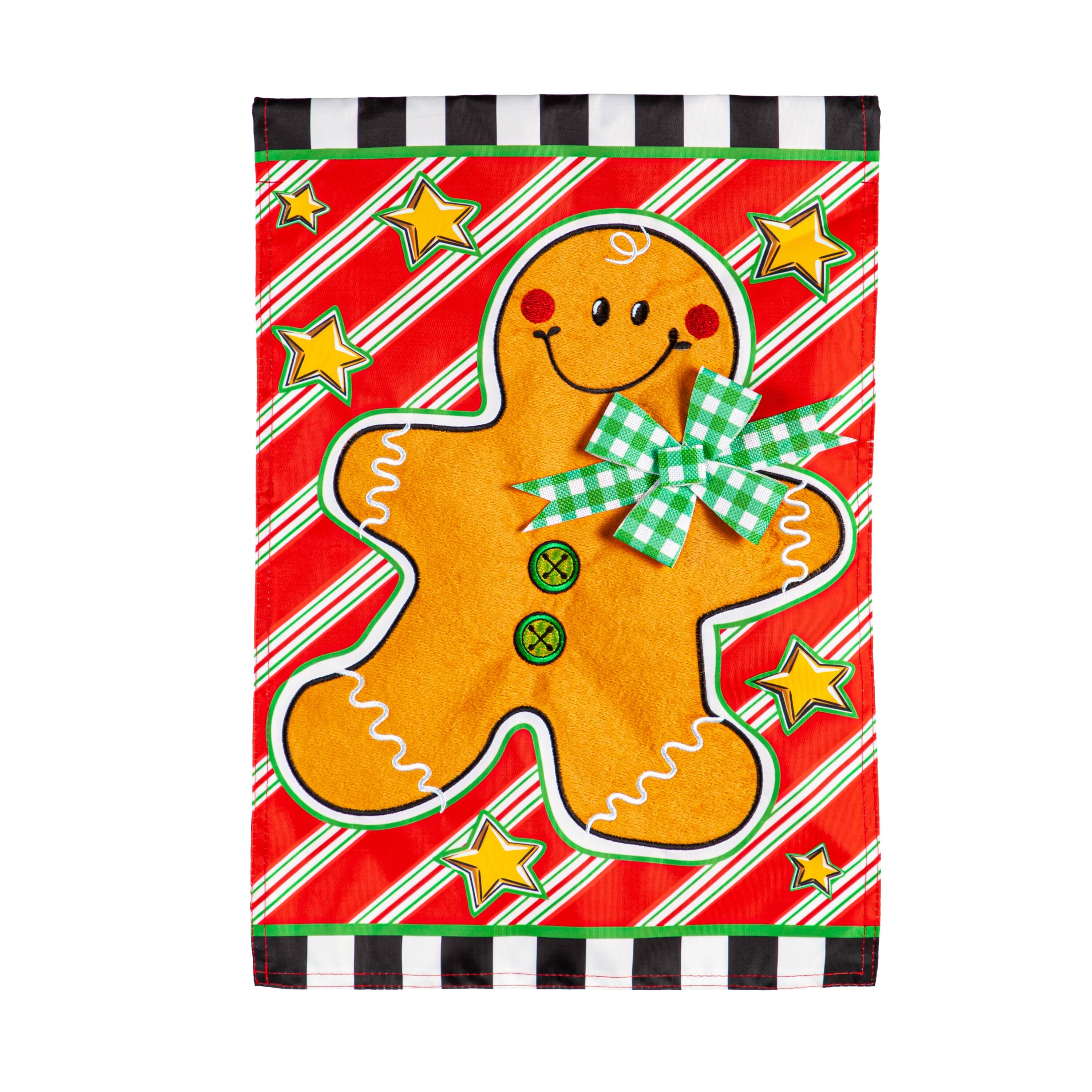 Patterned Gingerbread Man Applique Garden Flag