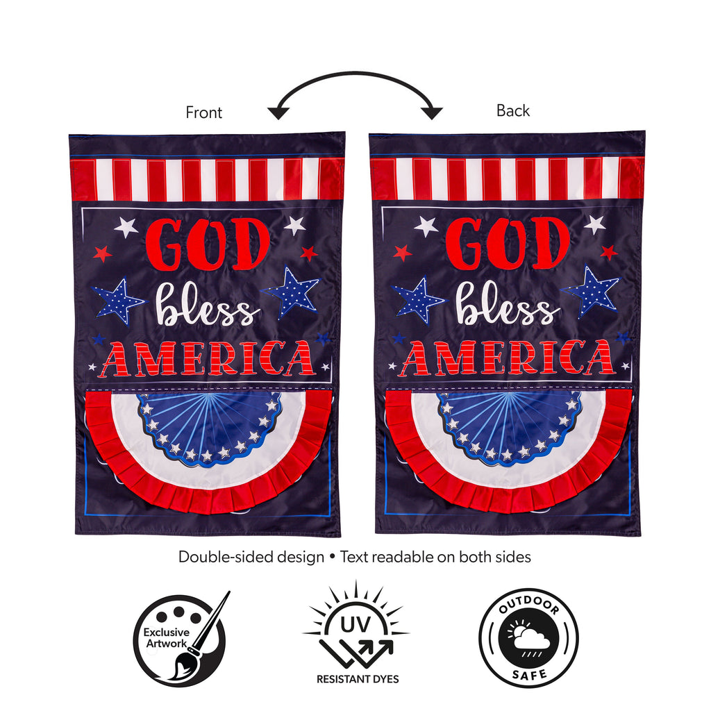Patriotic God Bless America Applique House Flag