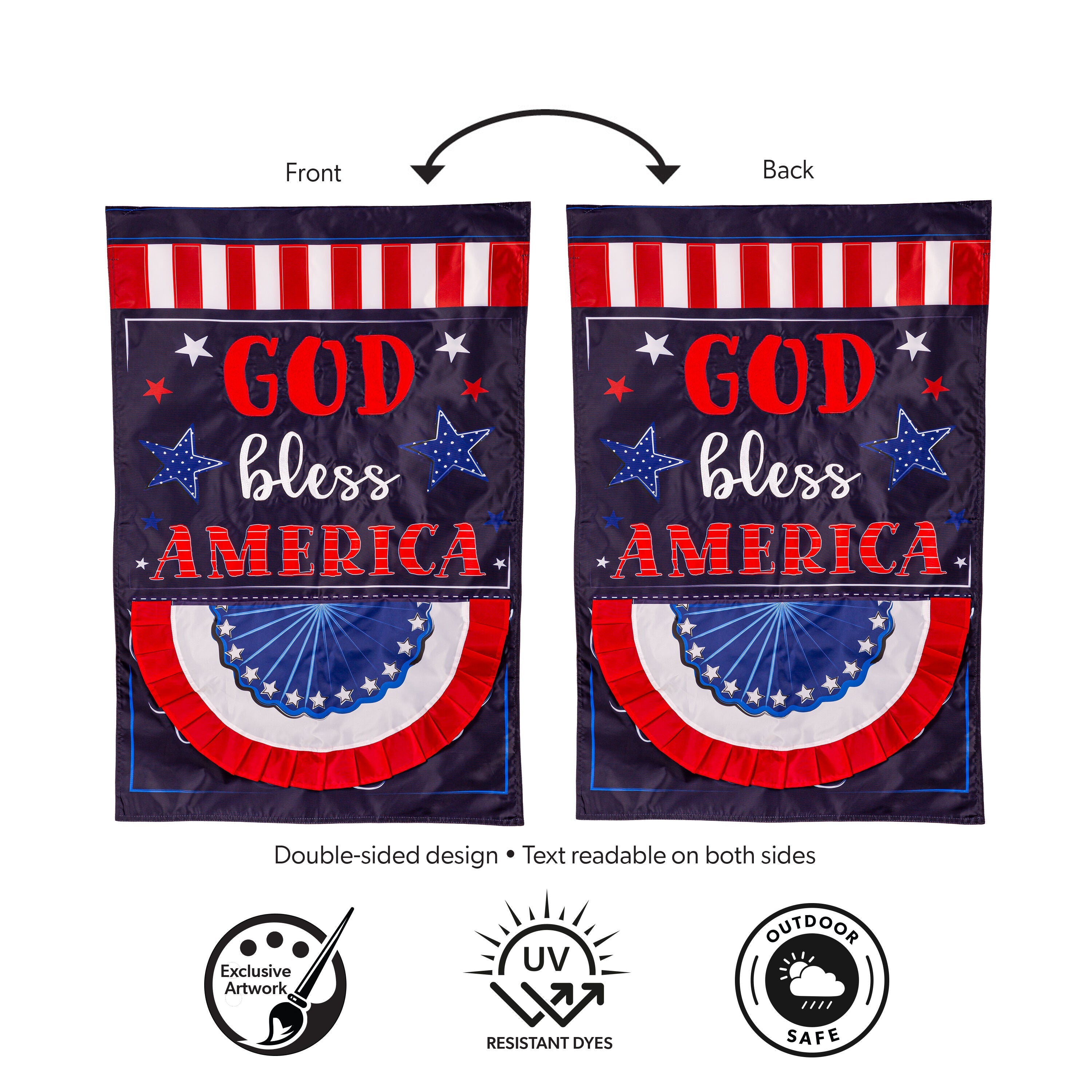 Patriotic God Bless America Applique House Flag