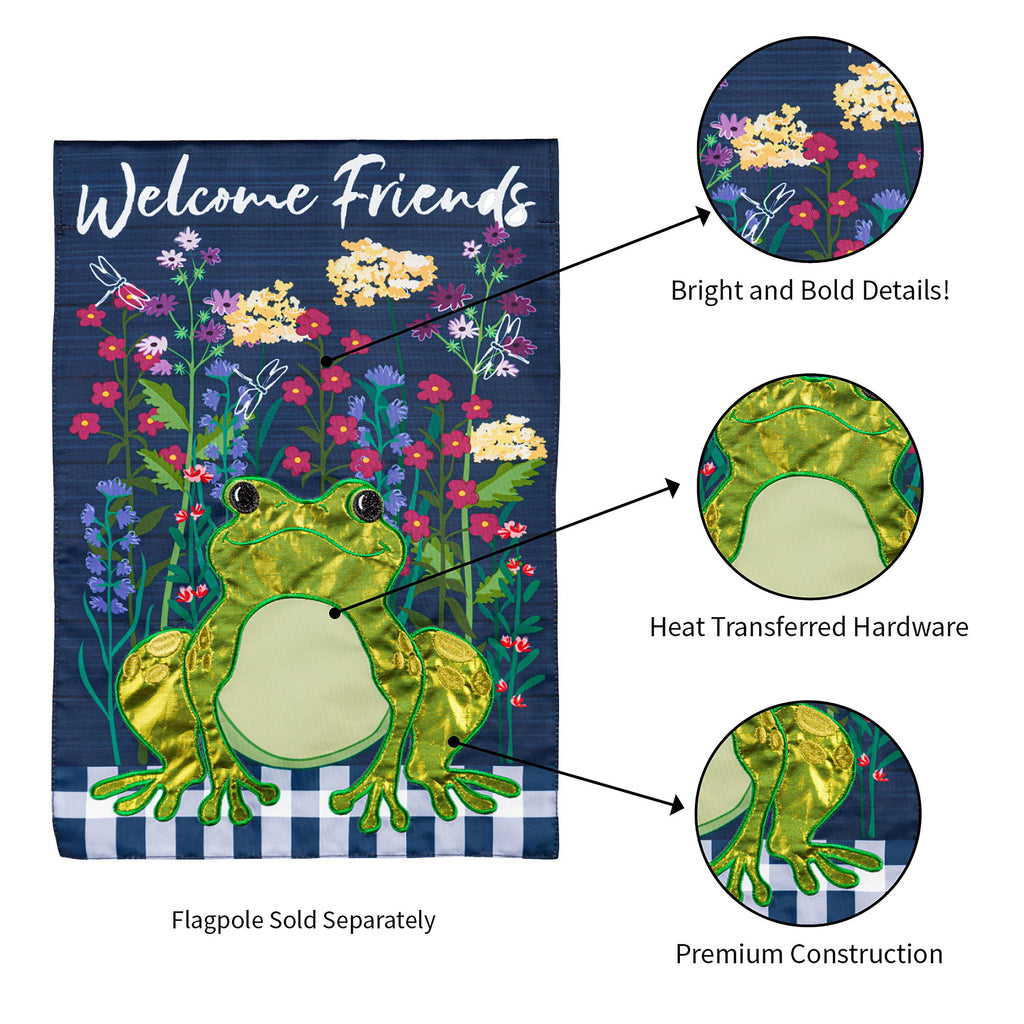 Whimsical Frog Garden Applique Flag