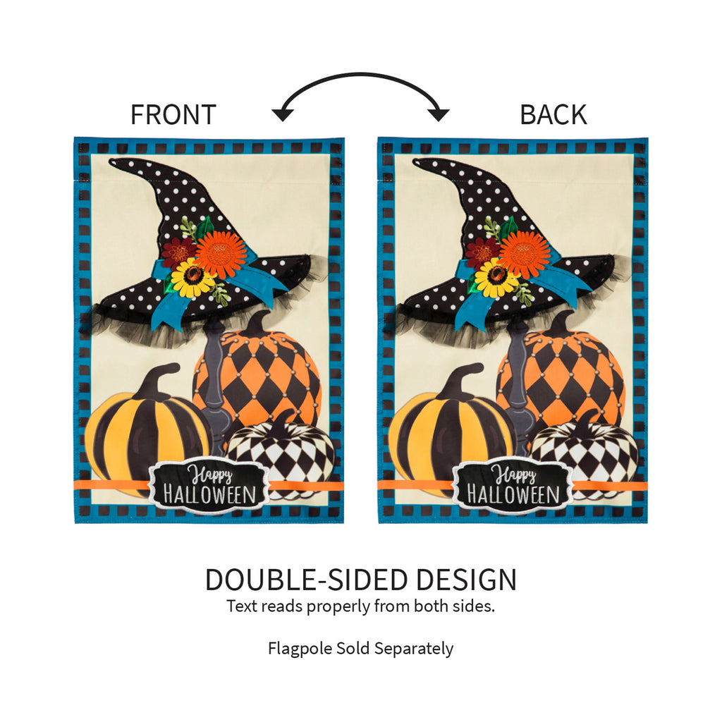 Witch Hat and Pumpkins Garden Applique Flag