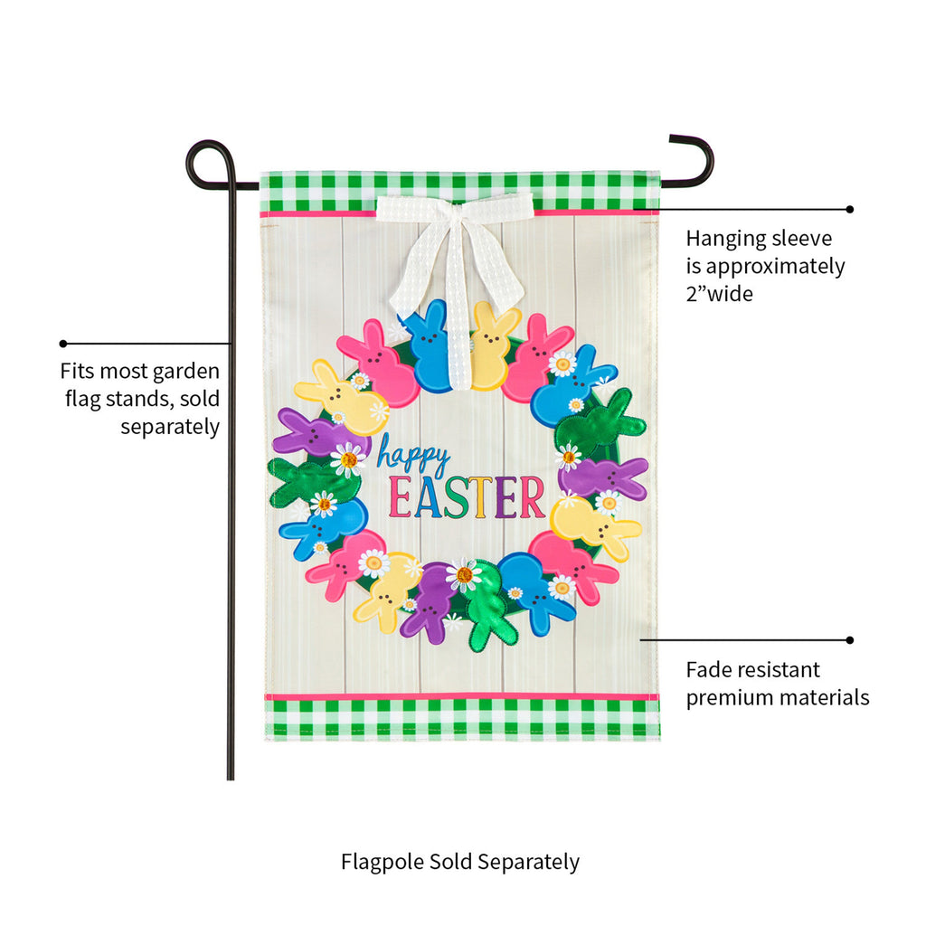 Colorful Bunny Wreath Garden Applique Flag