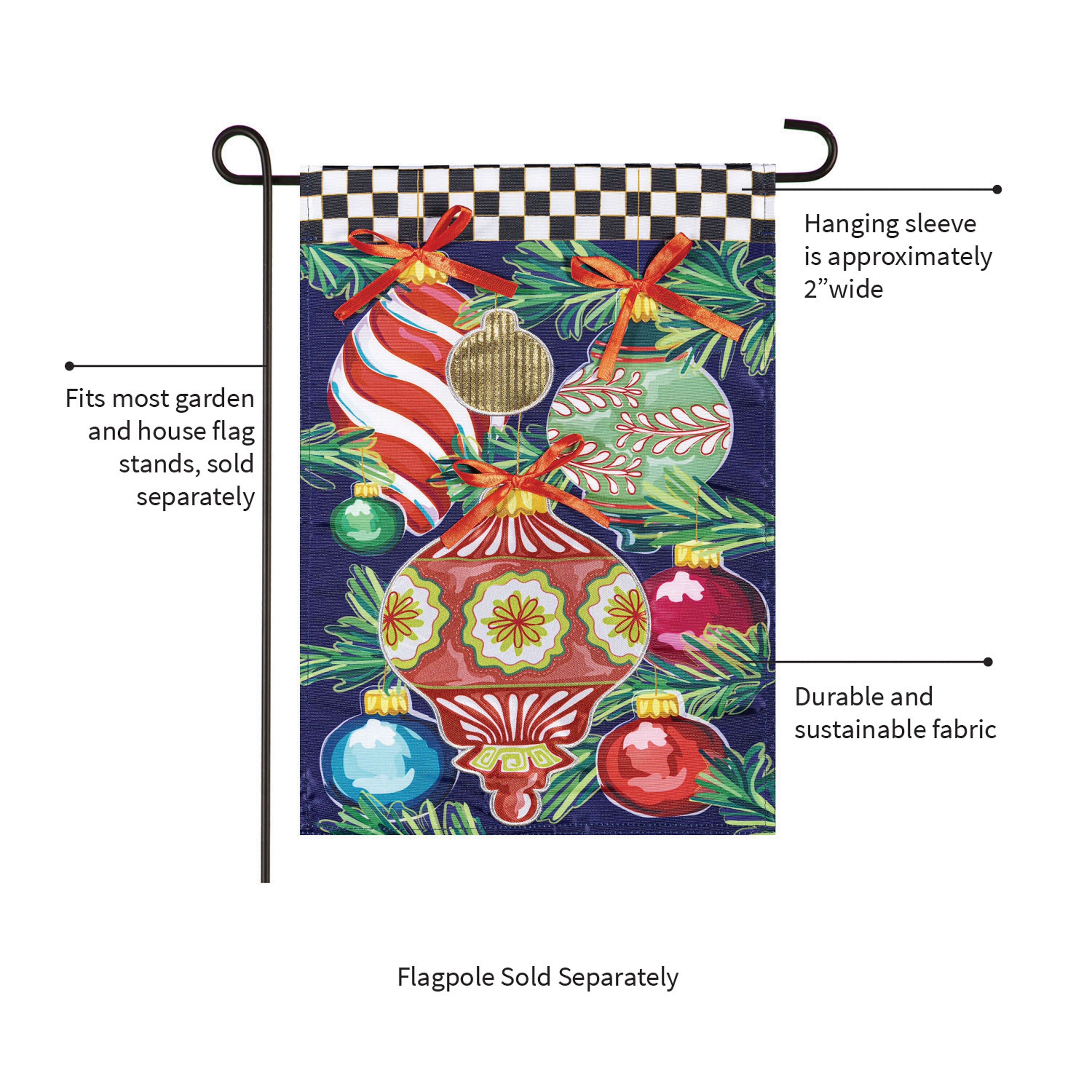 Happy Holidays Ornaments Applique Garden Flag