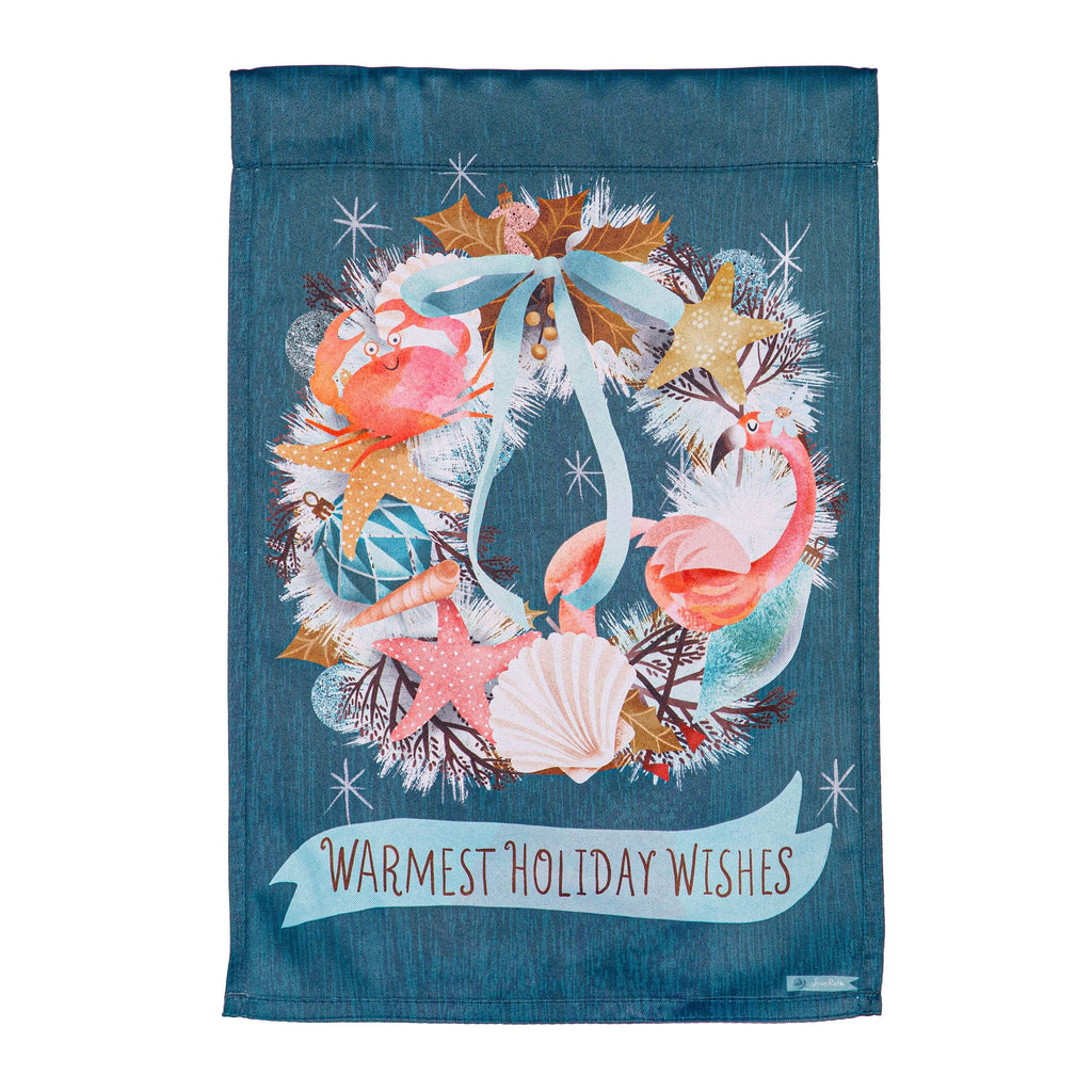 Coastal Christmas Wreath Suede Garden Flag