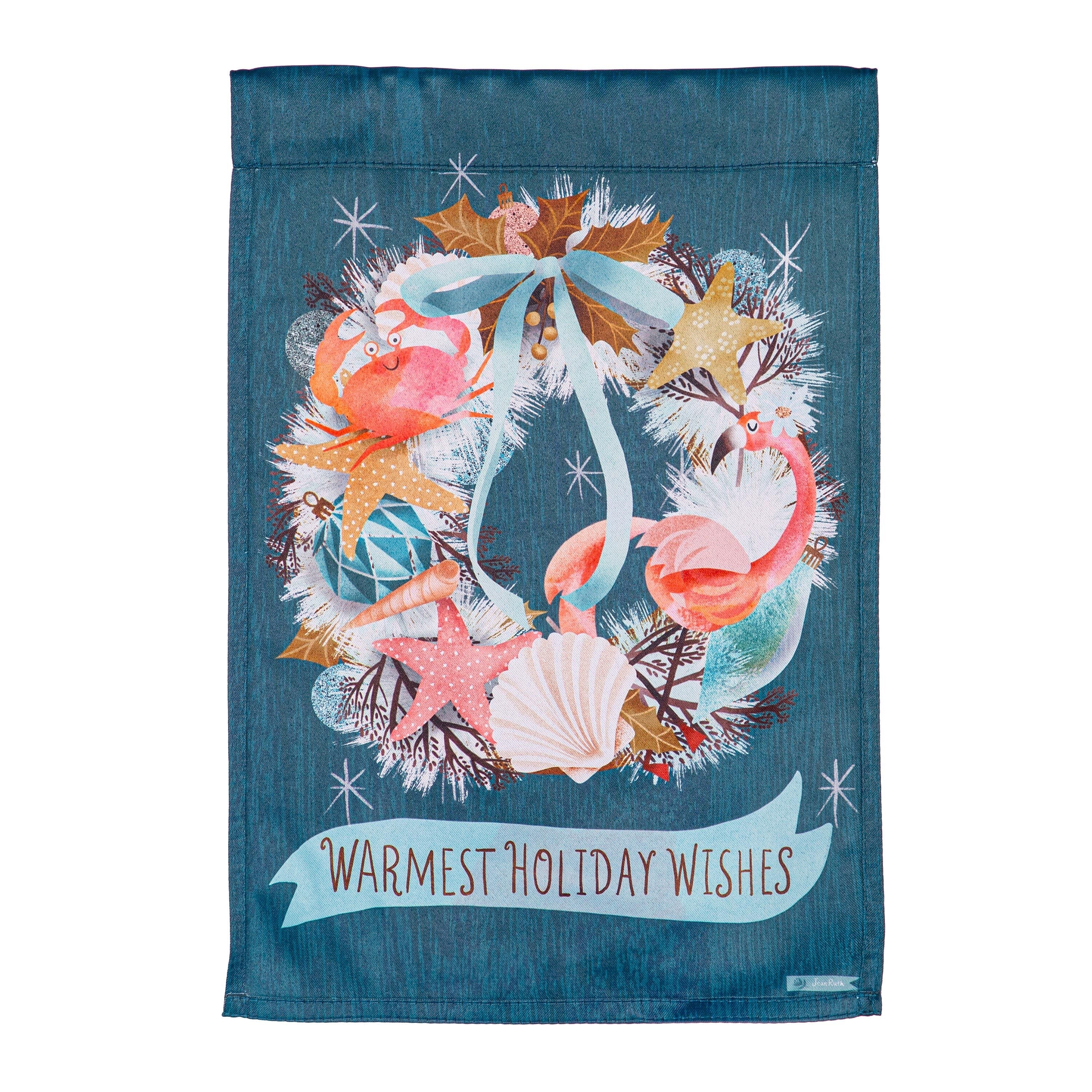 Coastal Christmas Wreath Suede Garden Flag