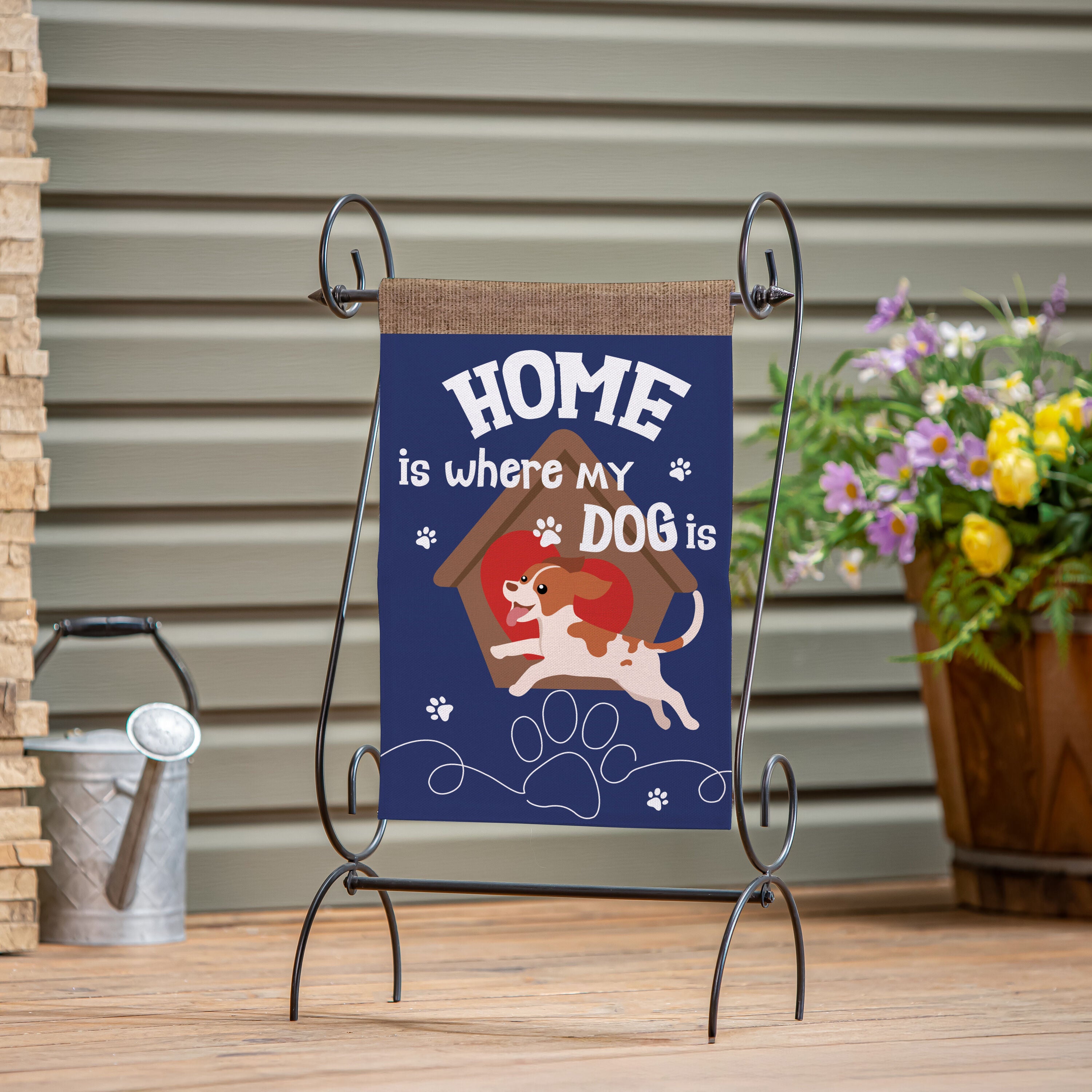 Home Is Where My Dog Is Burlap Garden Flag