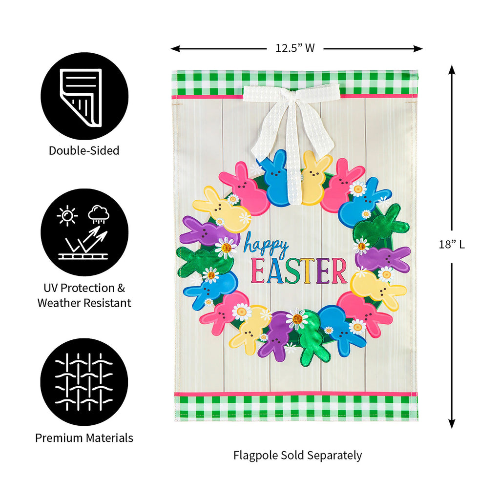 Colorful Bunny Wreath Garden Applique Flag