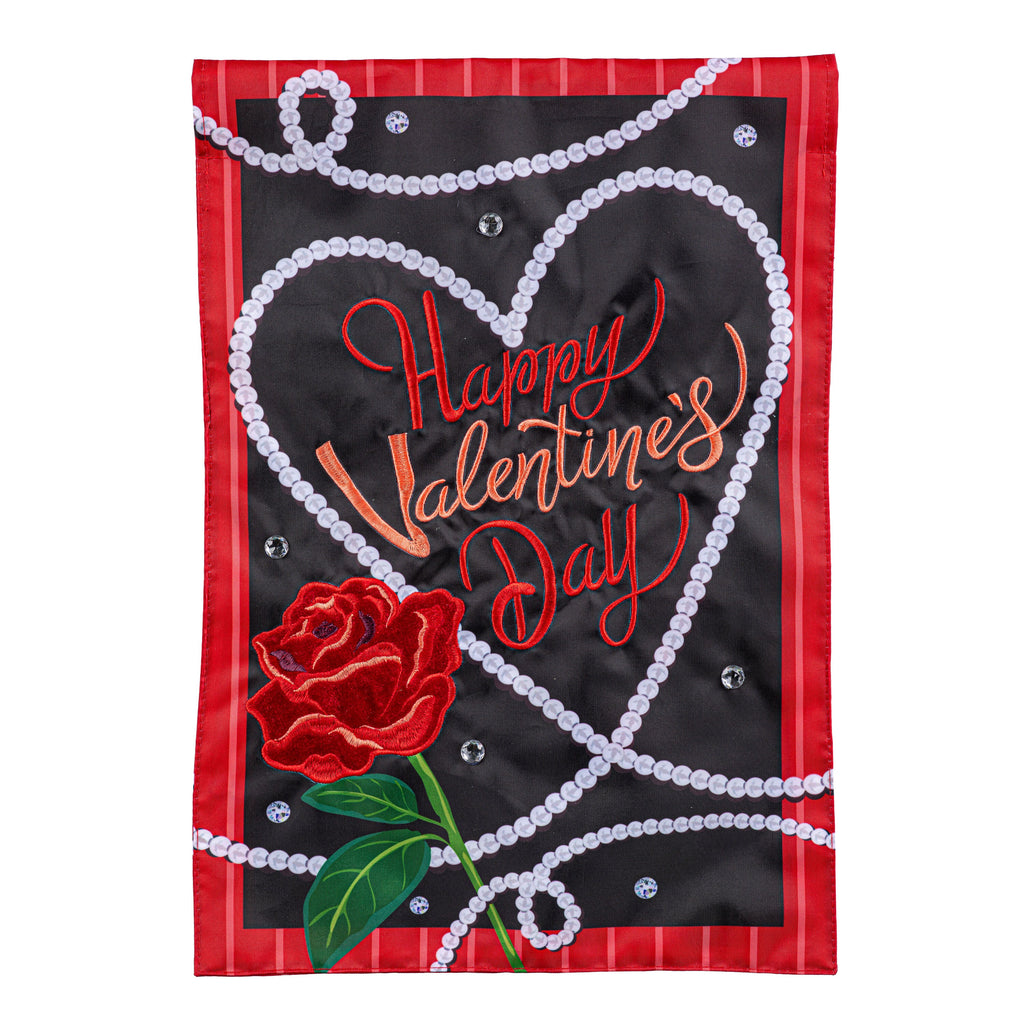 Valentine's Day Pearls Applique Garden Flag