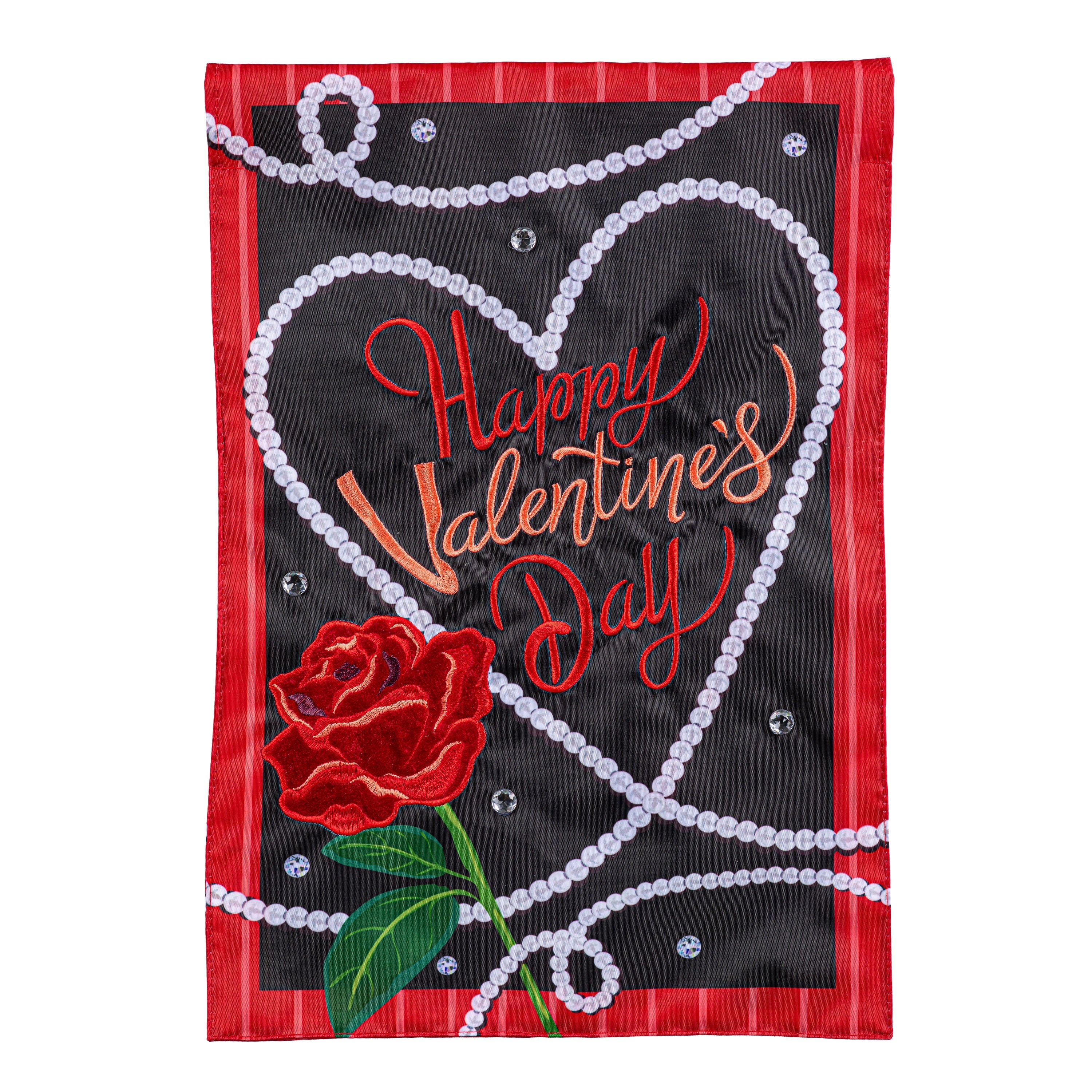 Valentine's Day Pearls Applique Garden Flag
