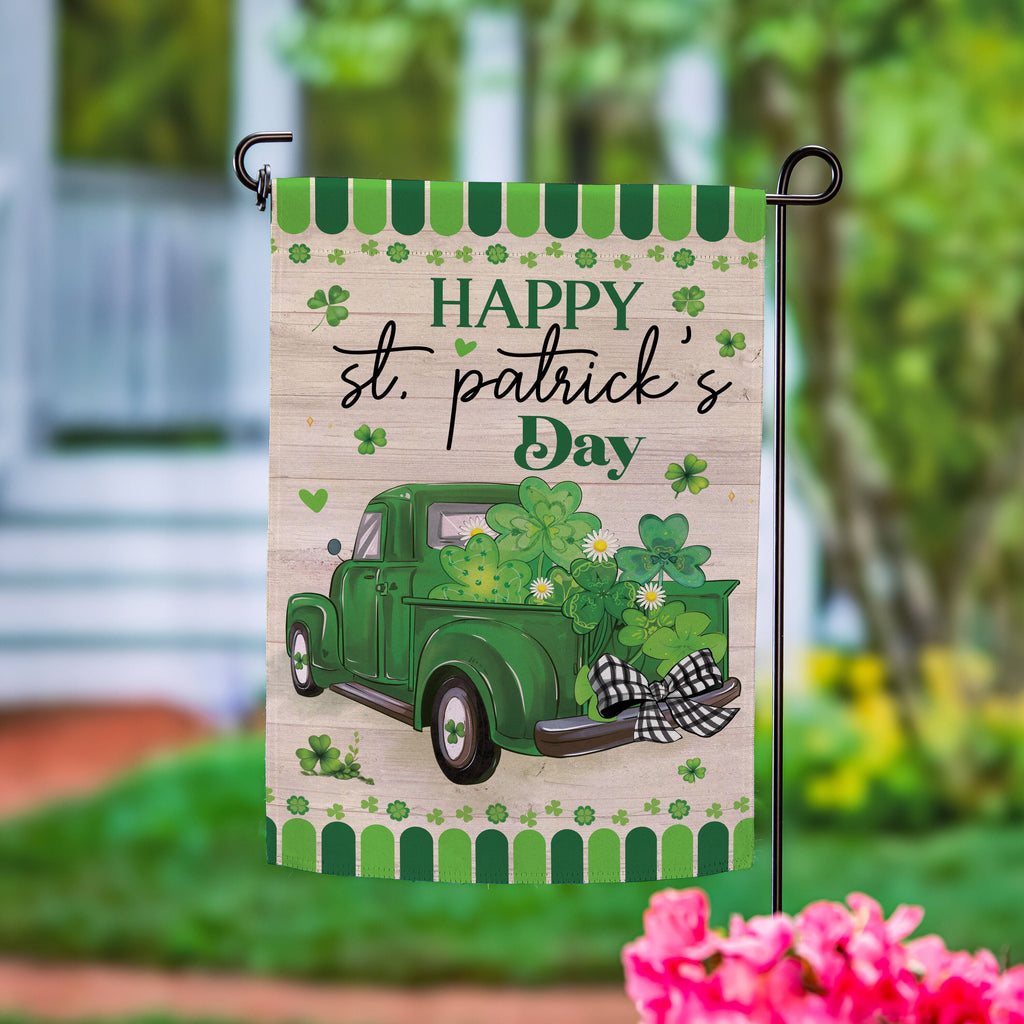 Happy St. Patrick's Day Truck Suede Garden Flag
