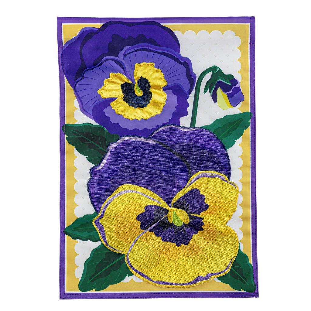 Vibrant Pansies Applique Garden Flag