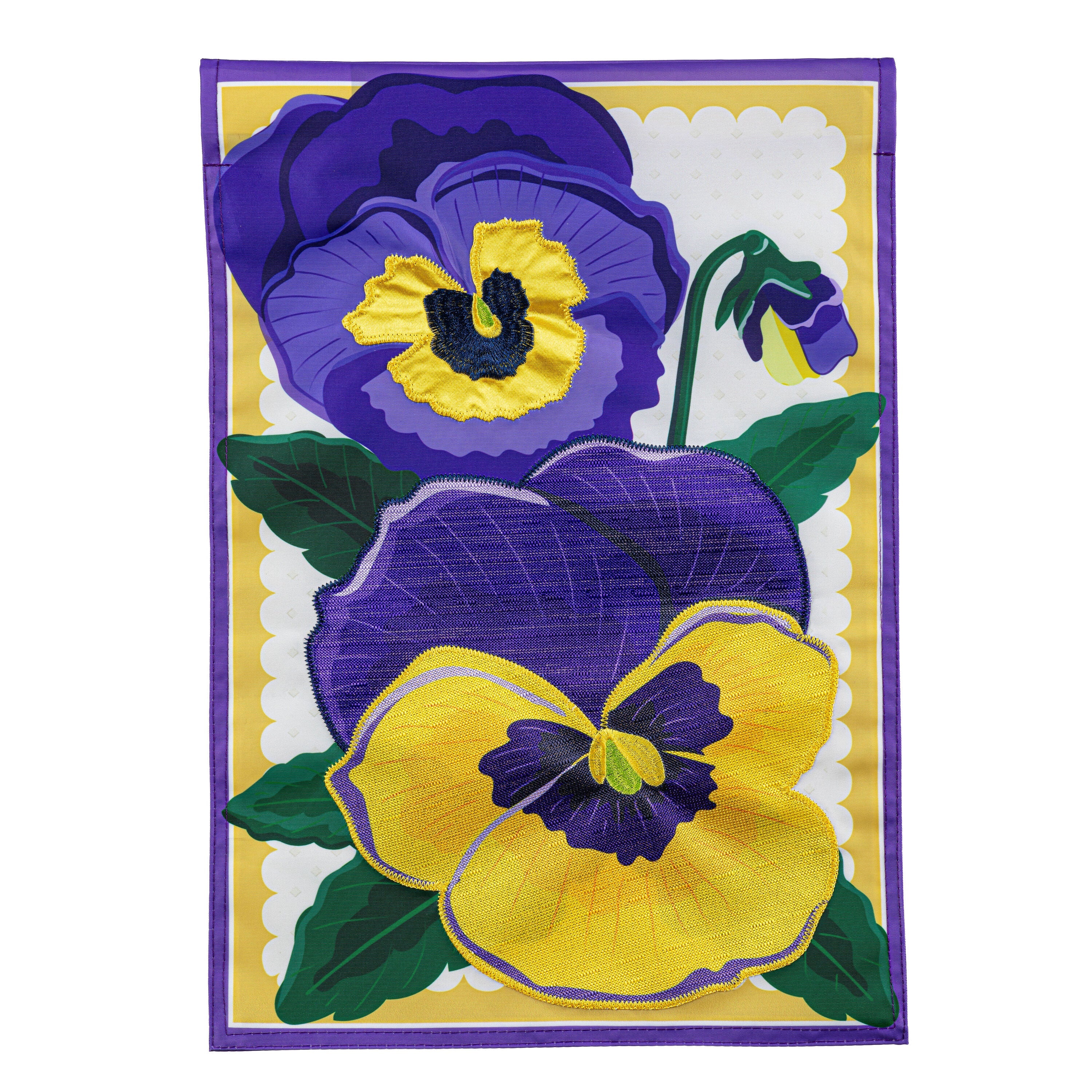 Vibrant Pansies Applique Garden Flag