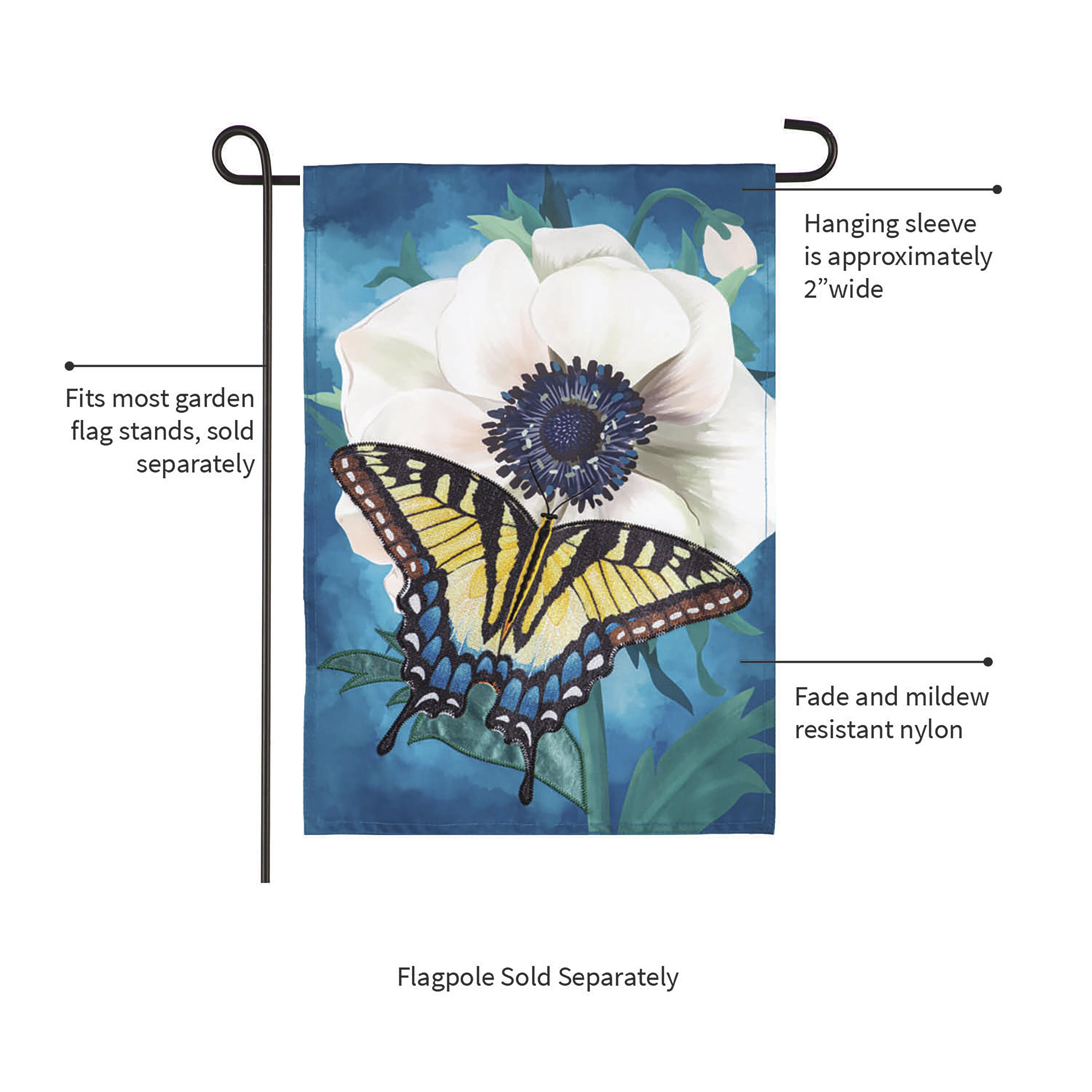 Anemone & Butterfly Applique Garden Flag