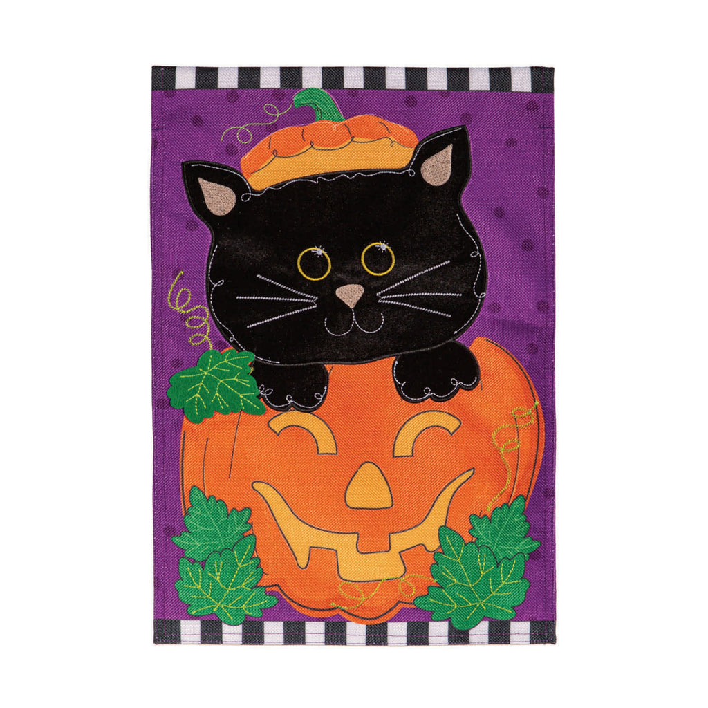 Jack O'Lantern & Black Cat Burlap Garden Flag