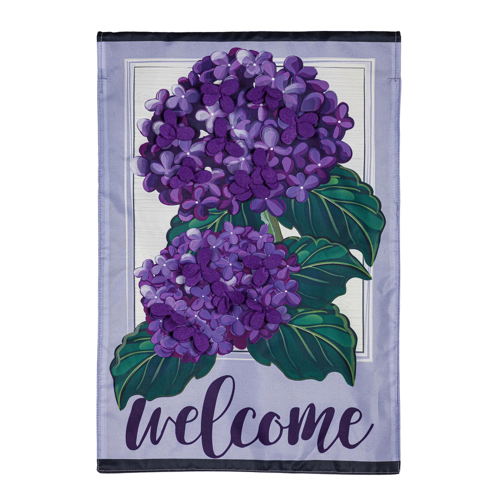 Hydrangea Welcome Garden Applique Flag