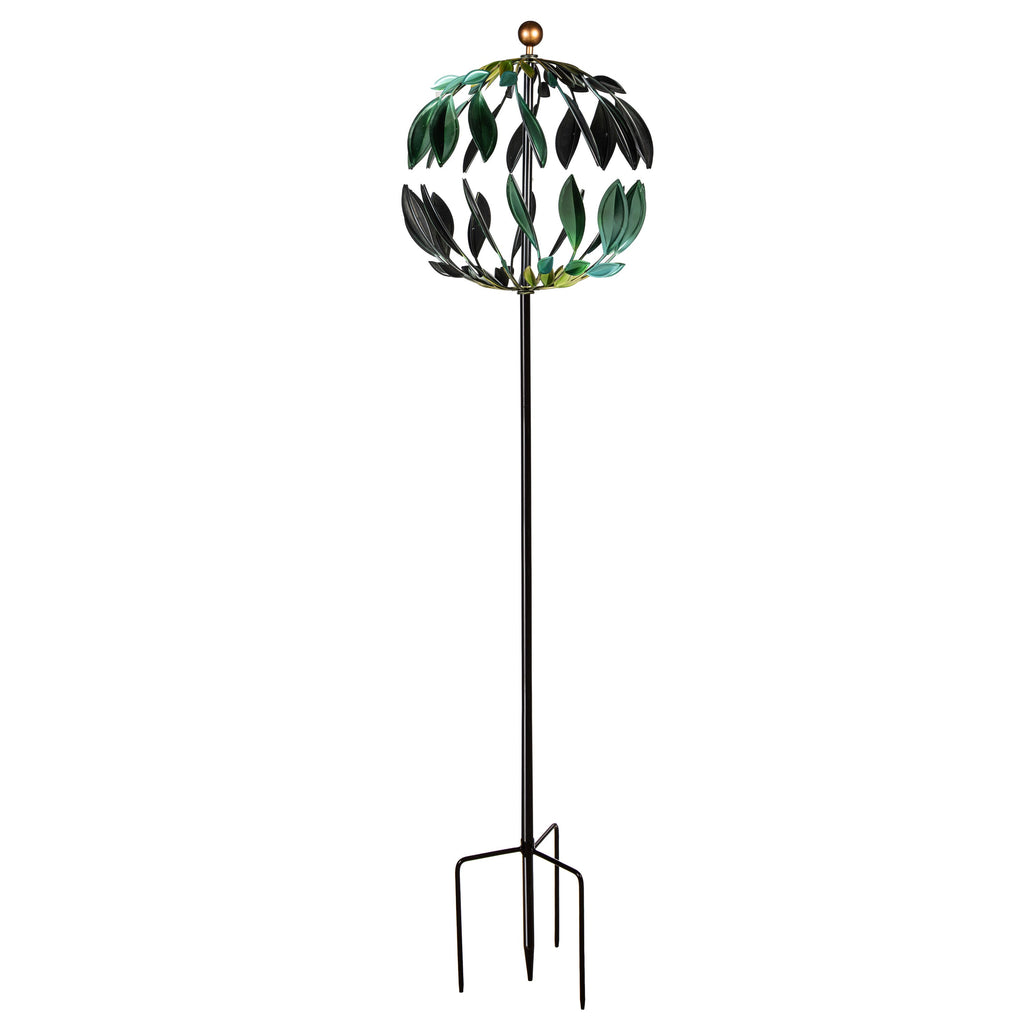 Metal Wind Spinner, Blue and Green Leaves, 74"H
