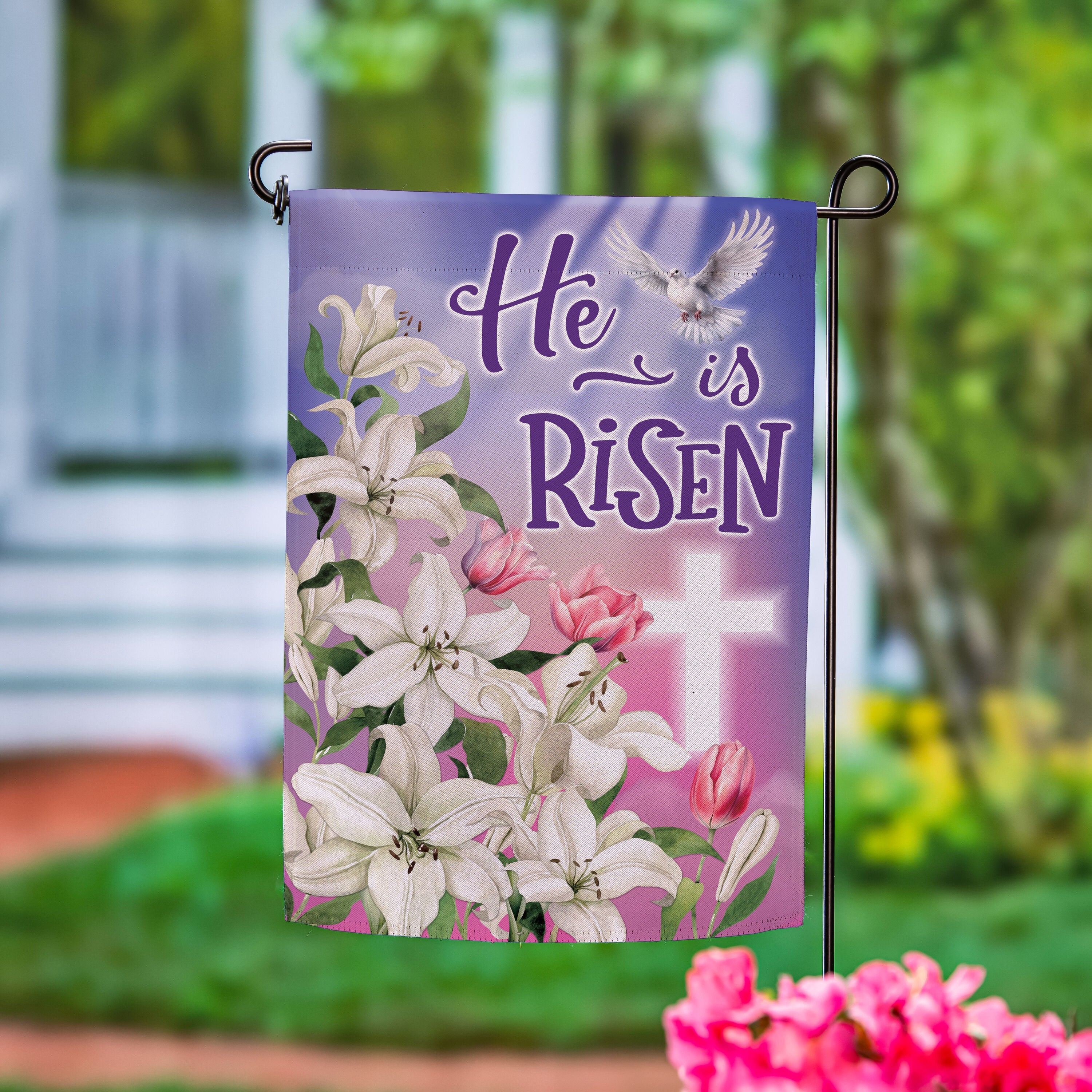 Risen Easter Dove Suede Garden Flag