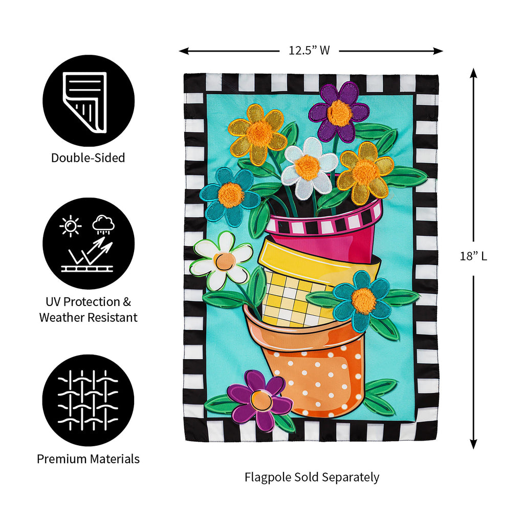 Stacked Spring Flower Pots Garden Applique Flag