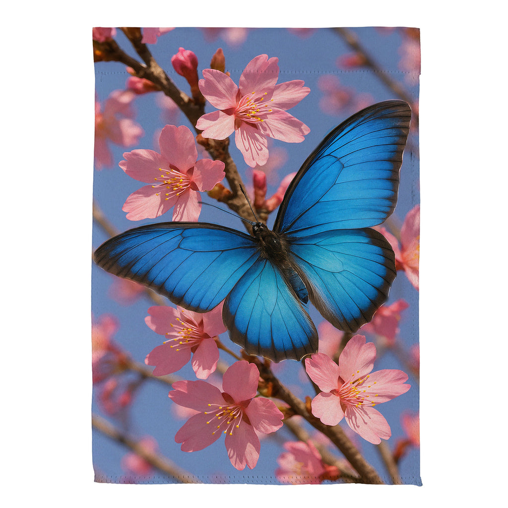 Butterfly and Cherry Blossom Delight Suede Garden Flag