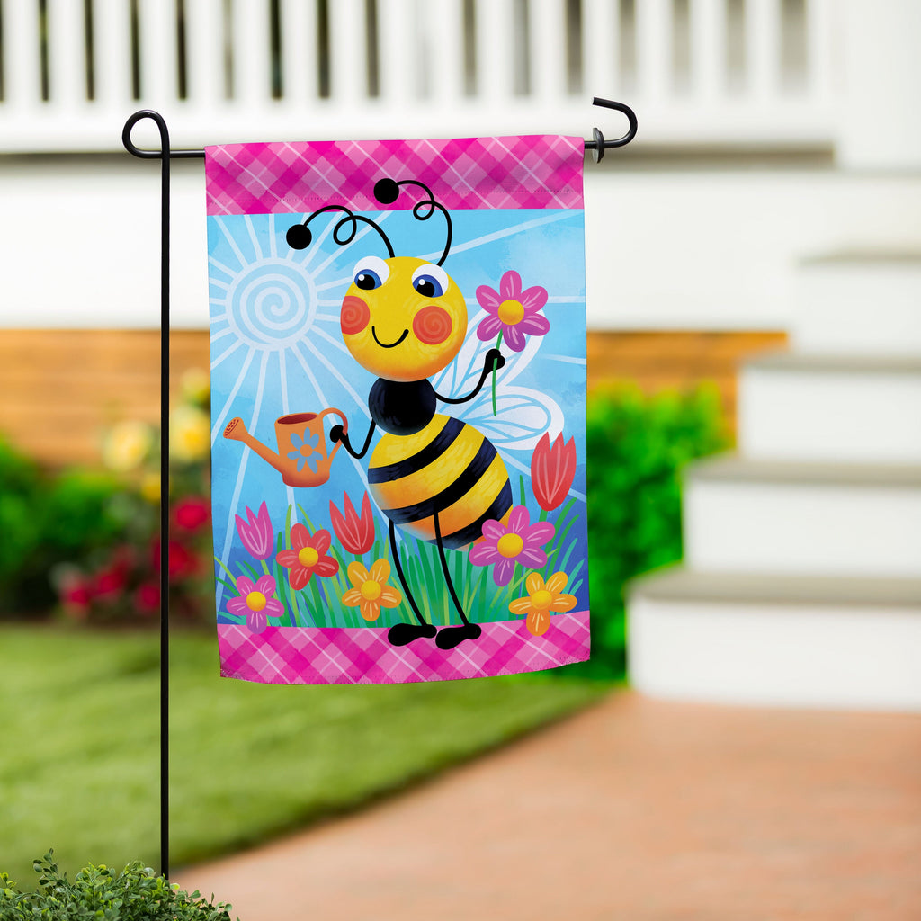Bee Tending Garden Suede Garden Flag
