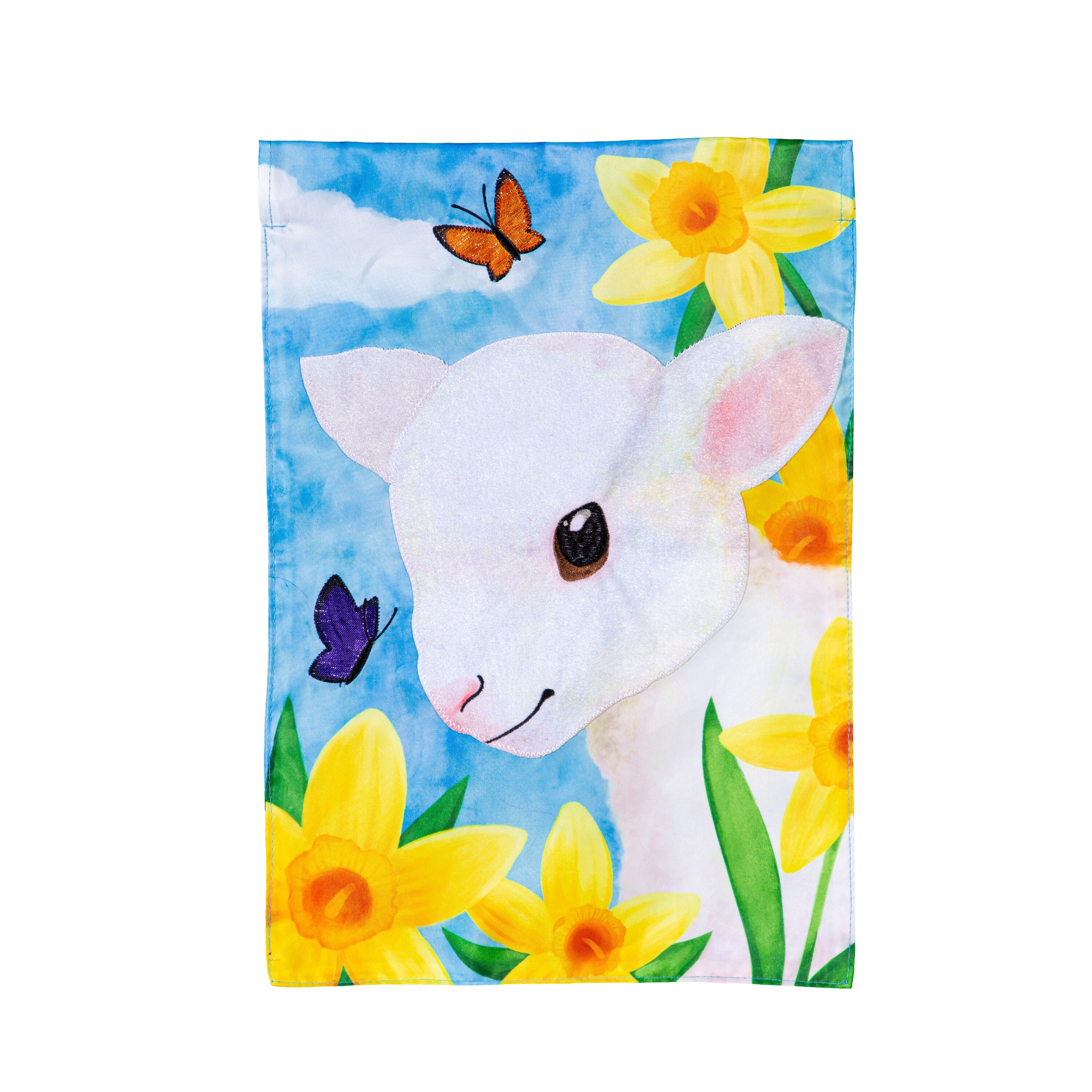 Lamb in Daffodil Field Applique Garden Flag