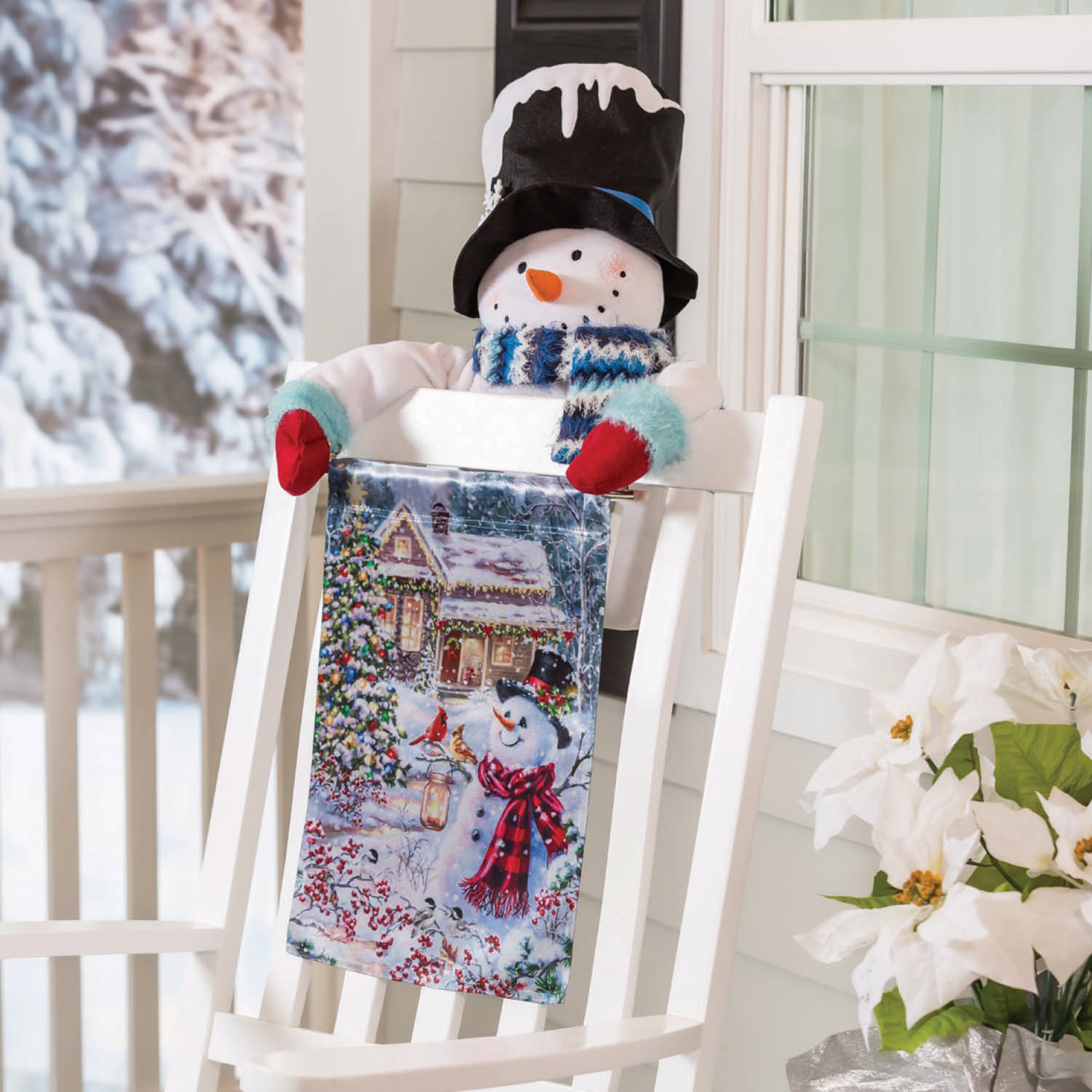 Cottage in the Snow Lustre Garden Flag