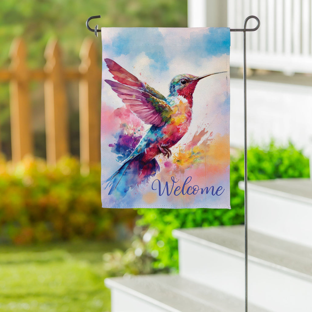 Watercolor Hummingbird Suede Garden Flag