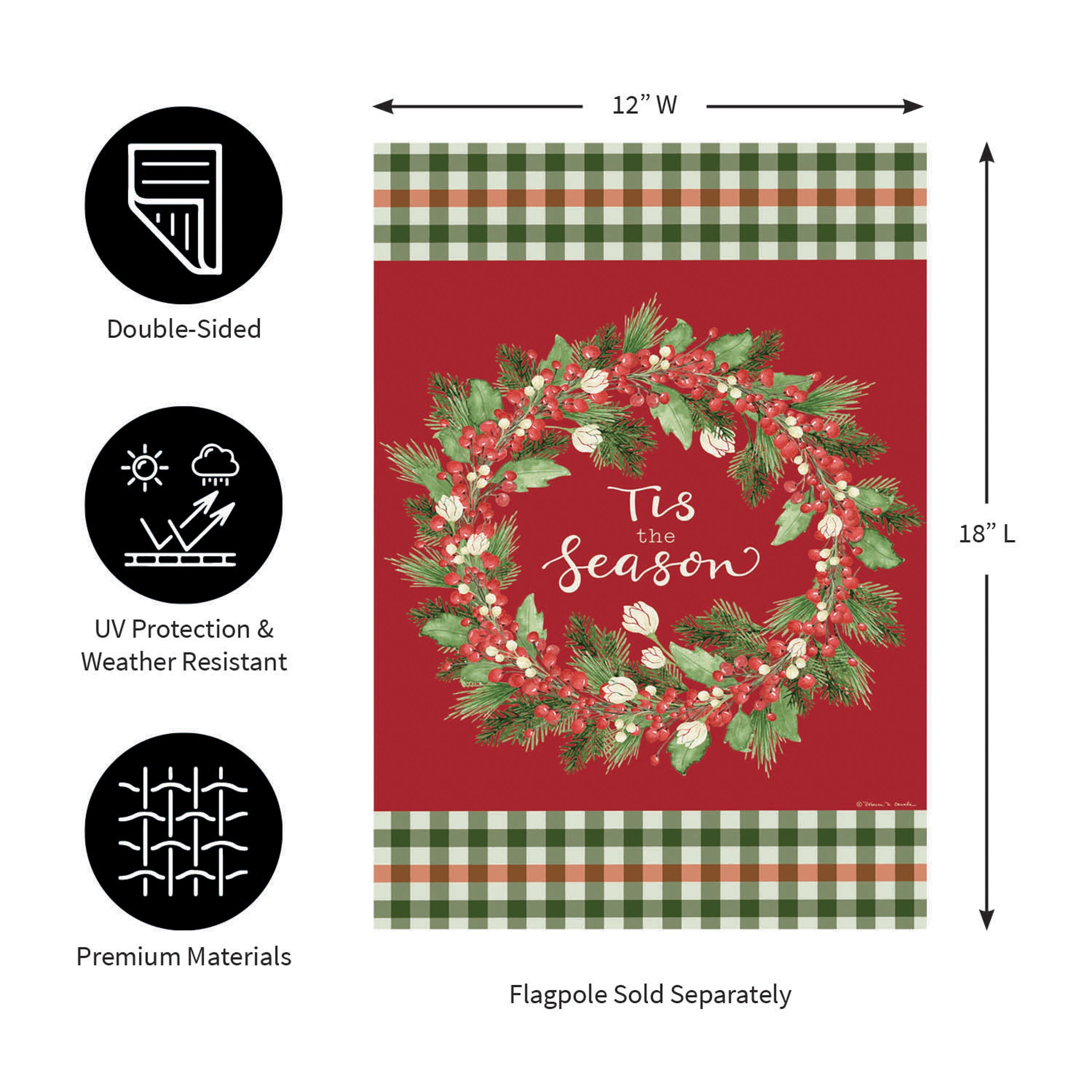 Tis the Season Wreath Burlap Garden Flag