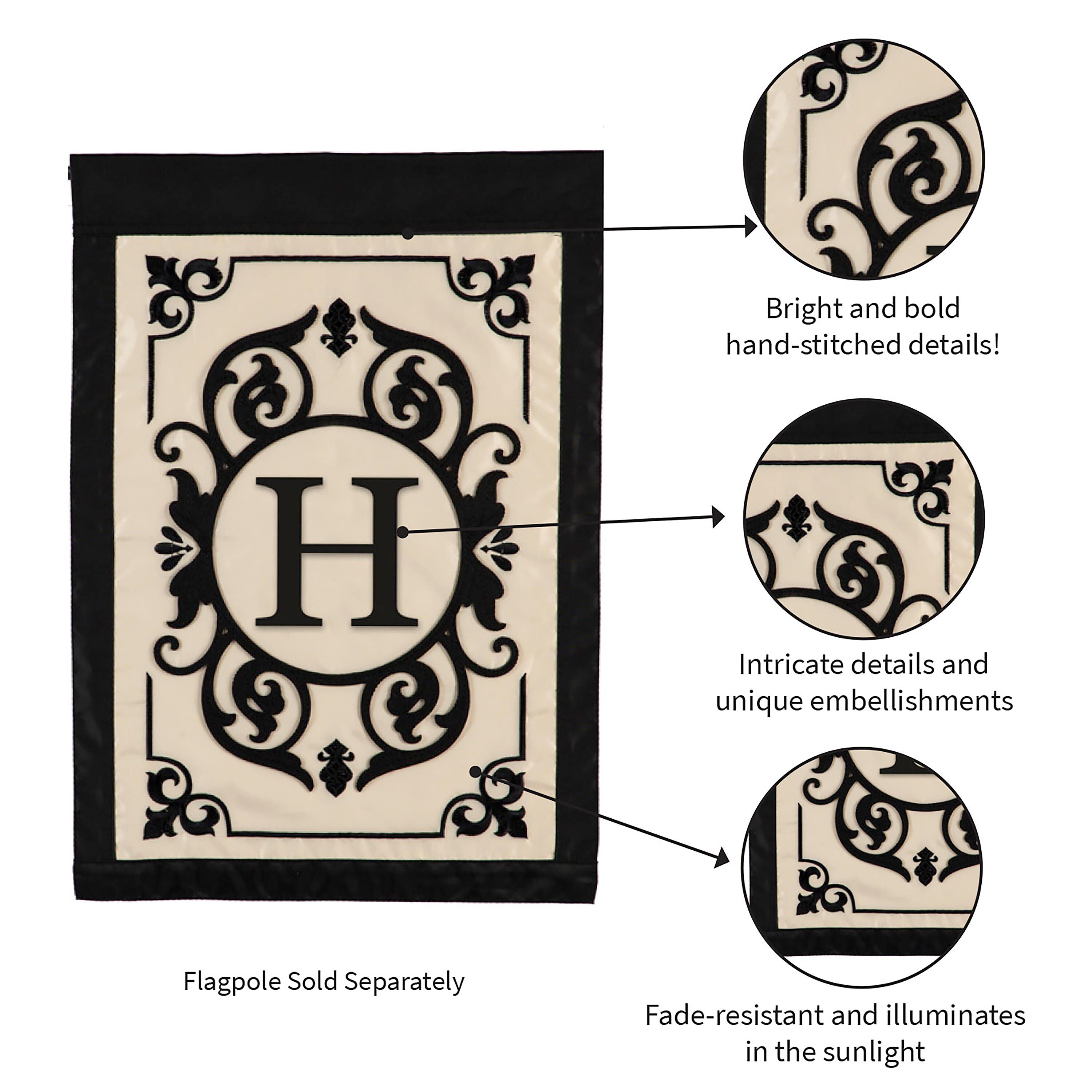 Cambridge Monogram Garden Applique Flag, Letter H