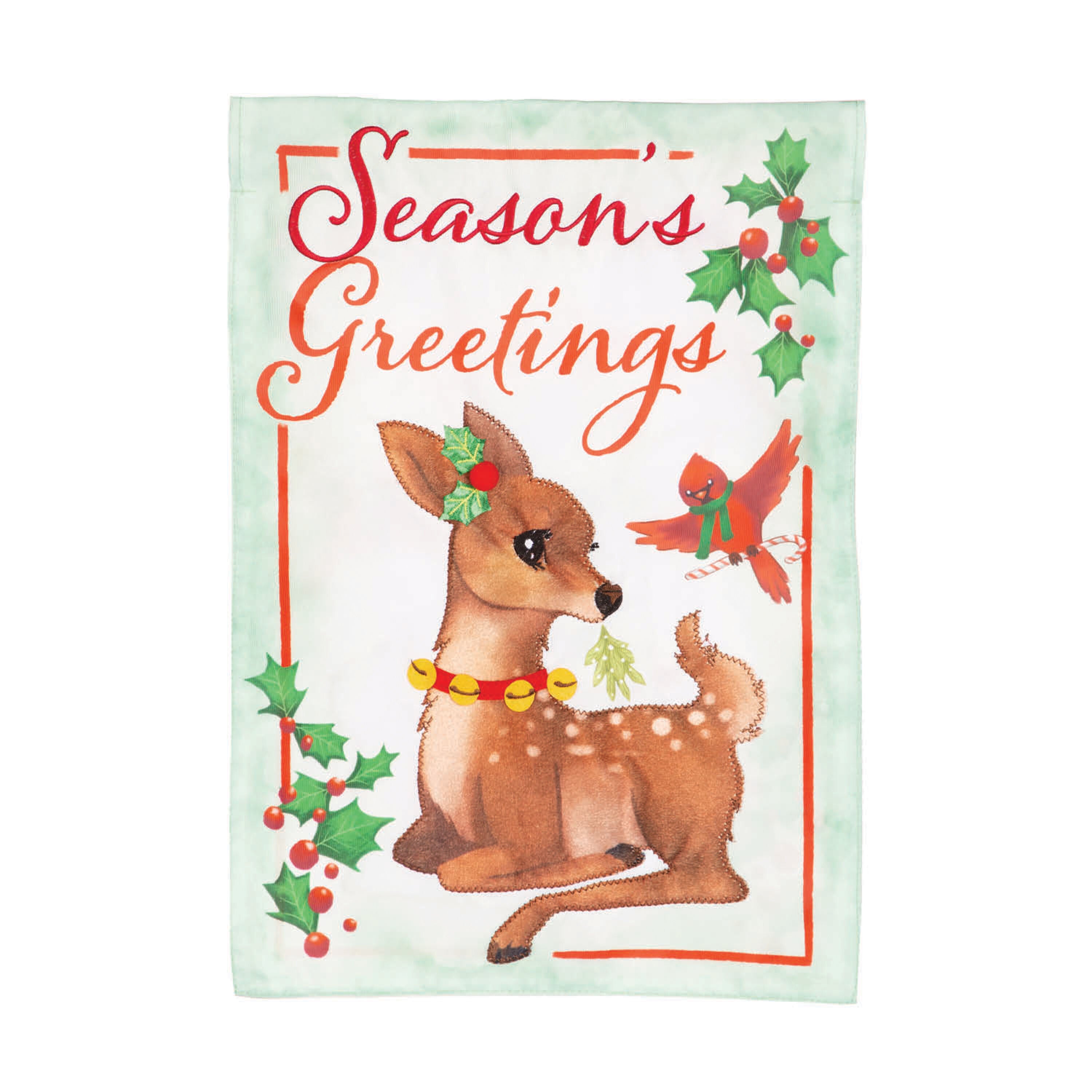 Seasons Greetings Applique Garden Flag