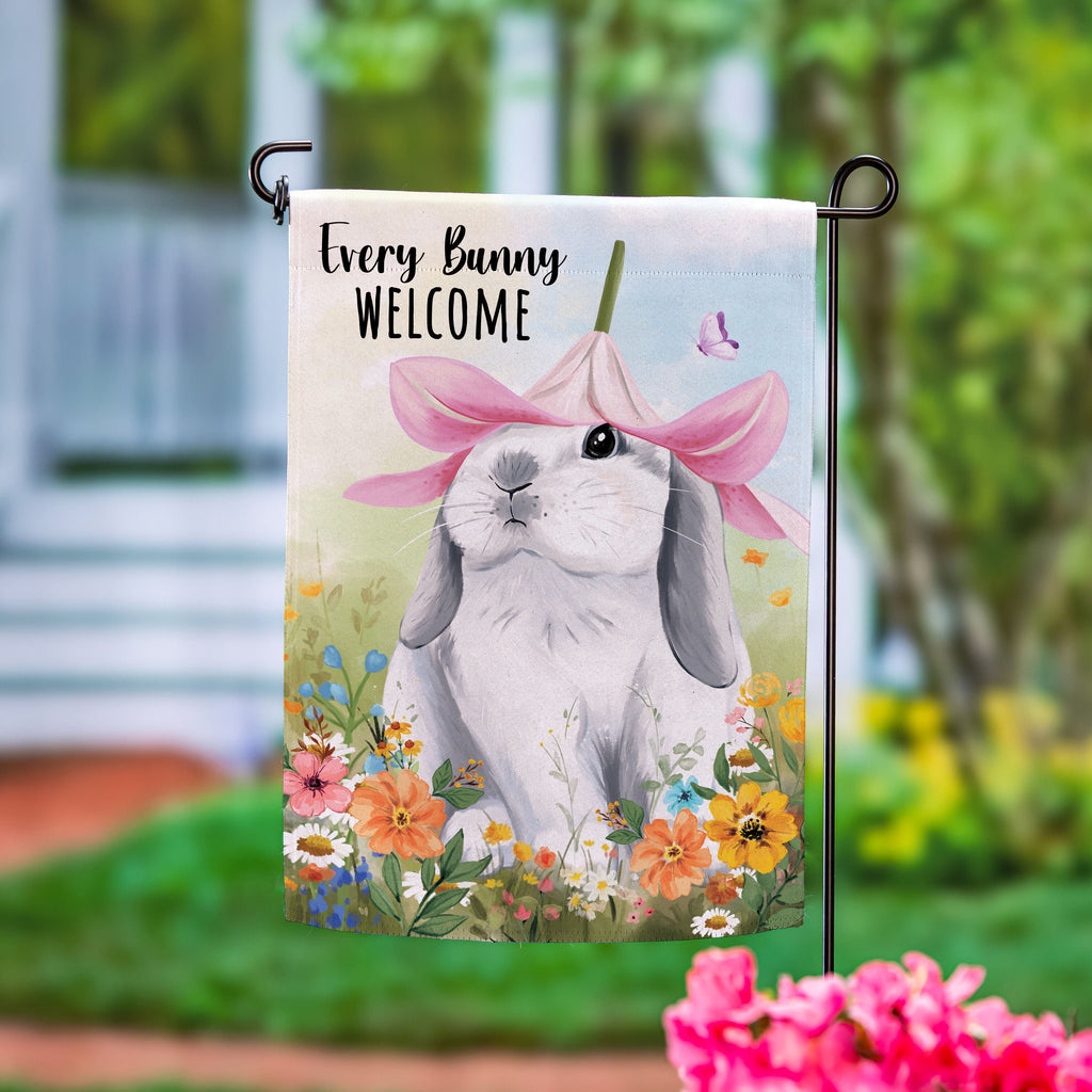 Hop Into Spring Flower Time Suede Garden Flag