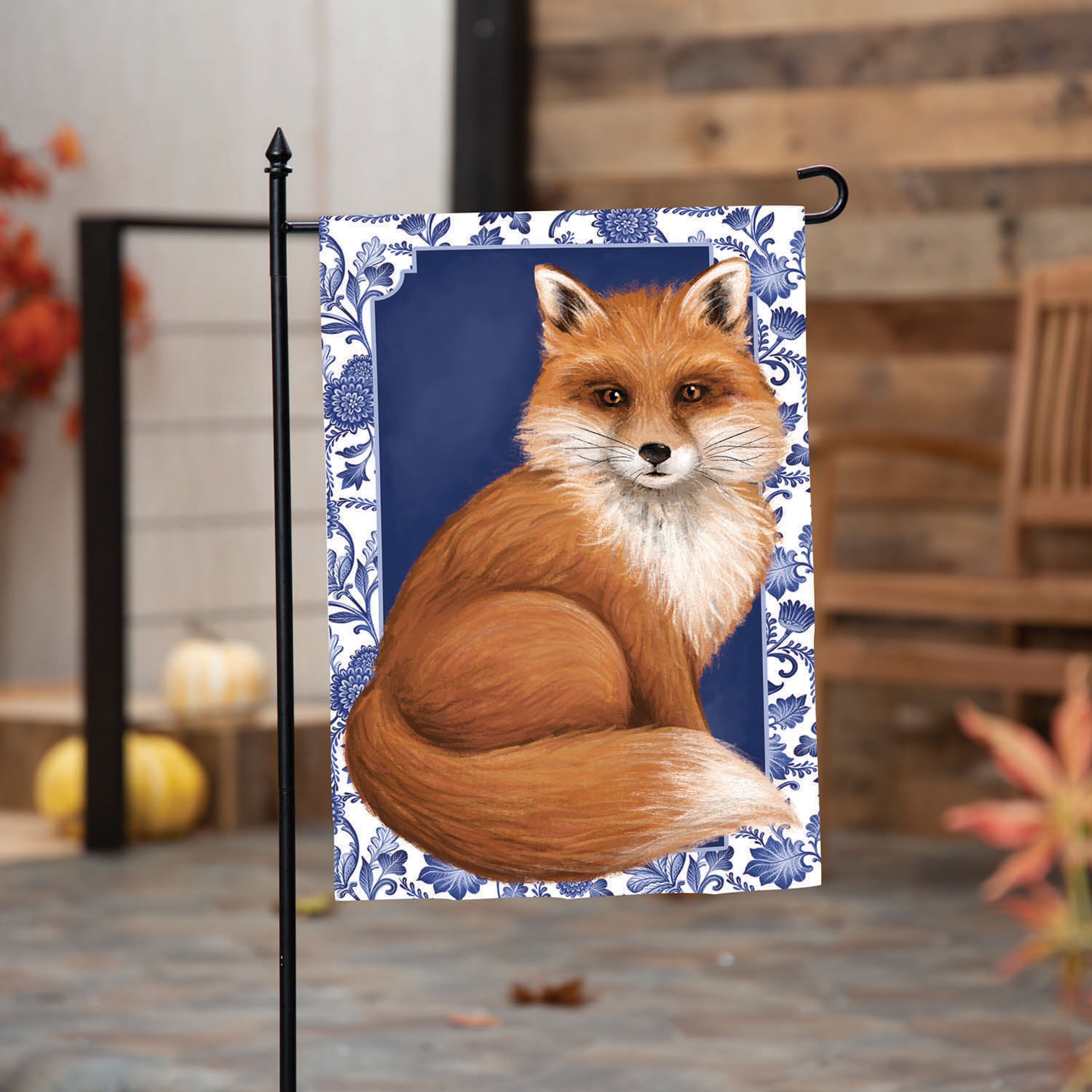 Orange Fox Applique Garden Flag