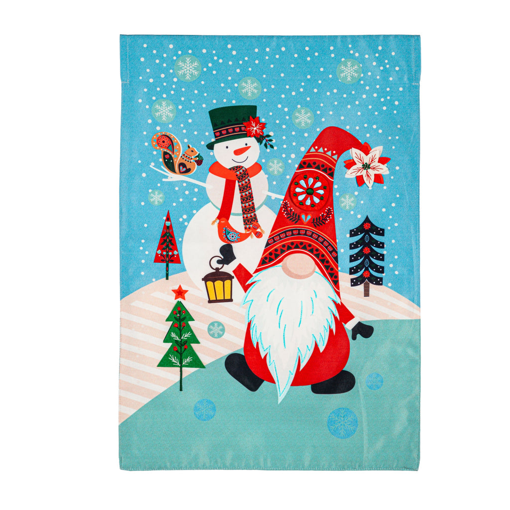 Gnome Snowman Applique Garden Flag