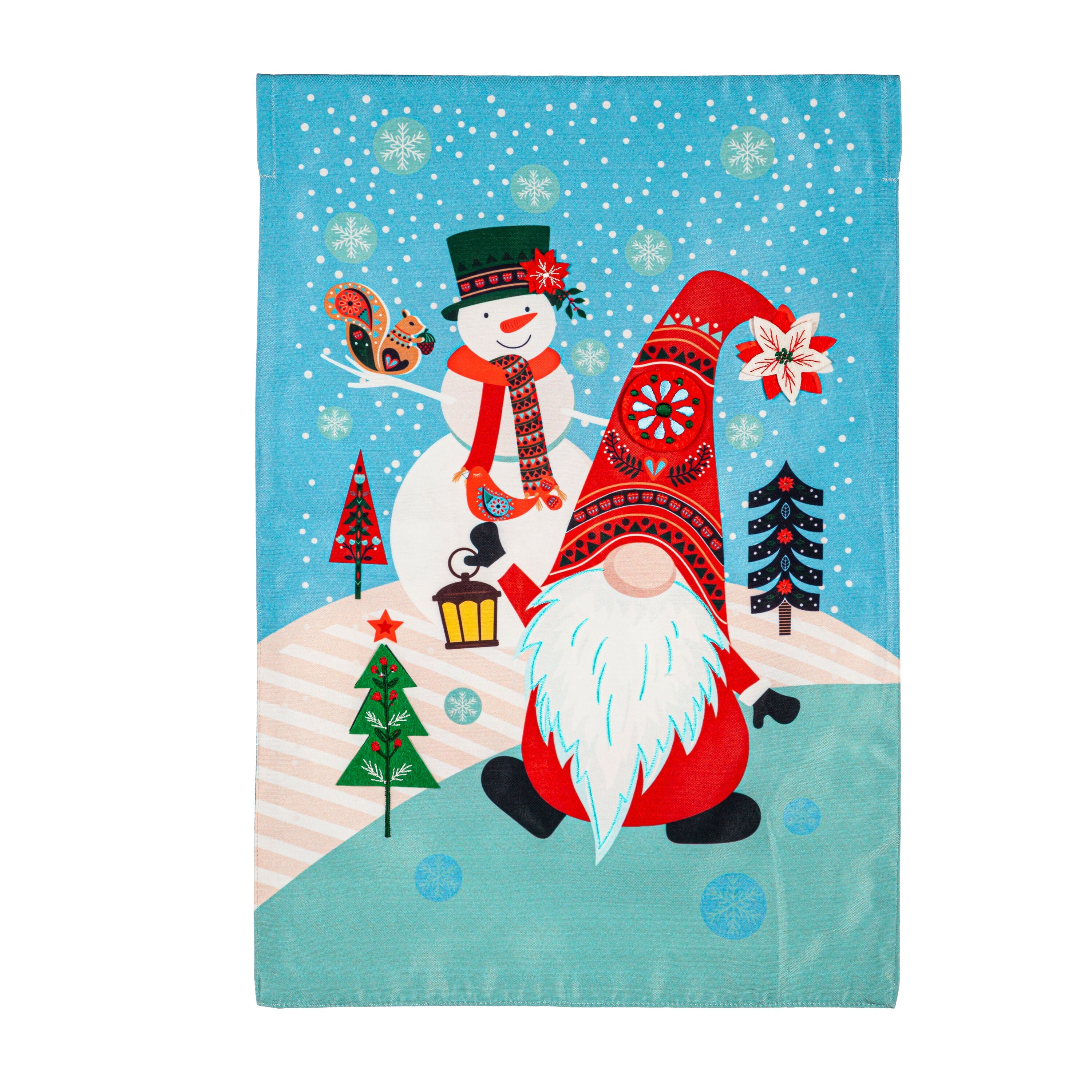 Gnome Snowman Applique Garden Flag