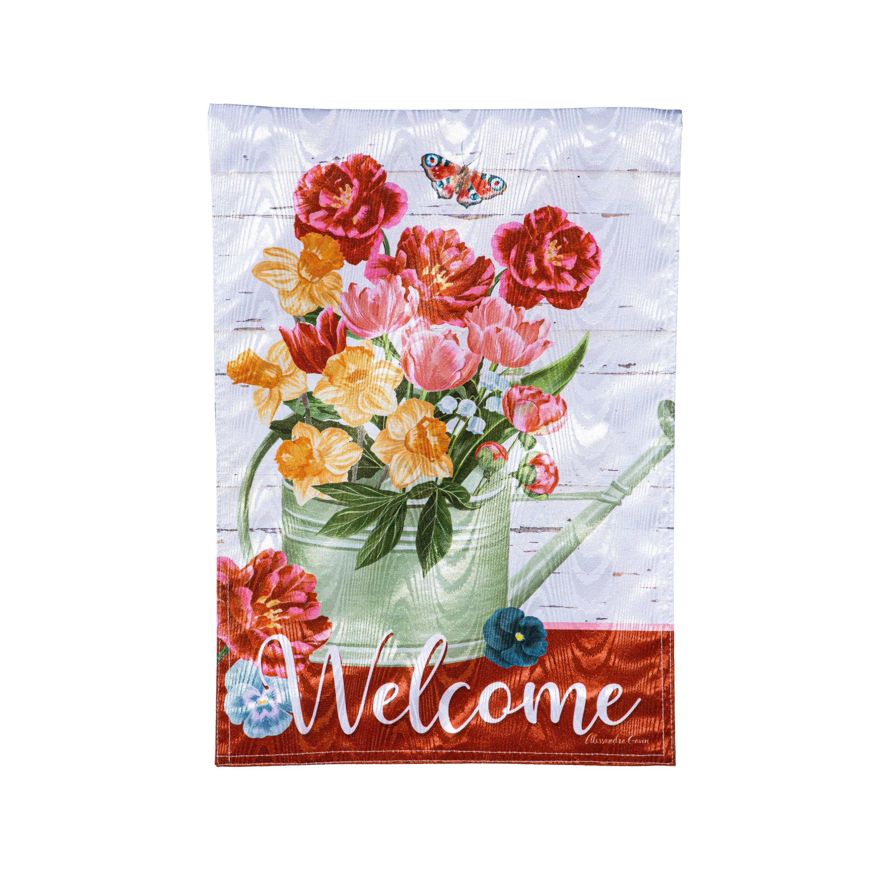 Floral Watering Can Moire Garden Flag