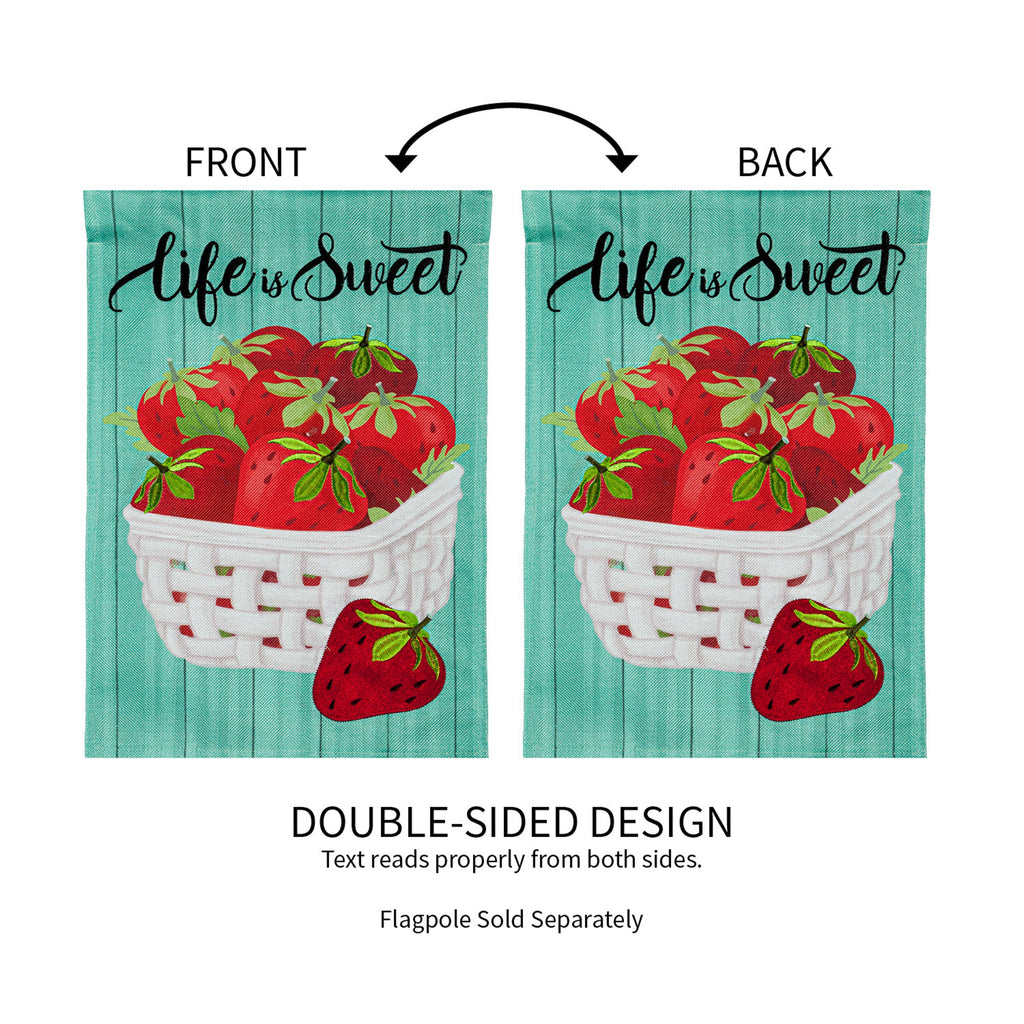 Life is Sweet Strawberries Garden Burlap Flag
