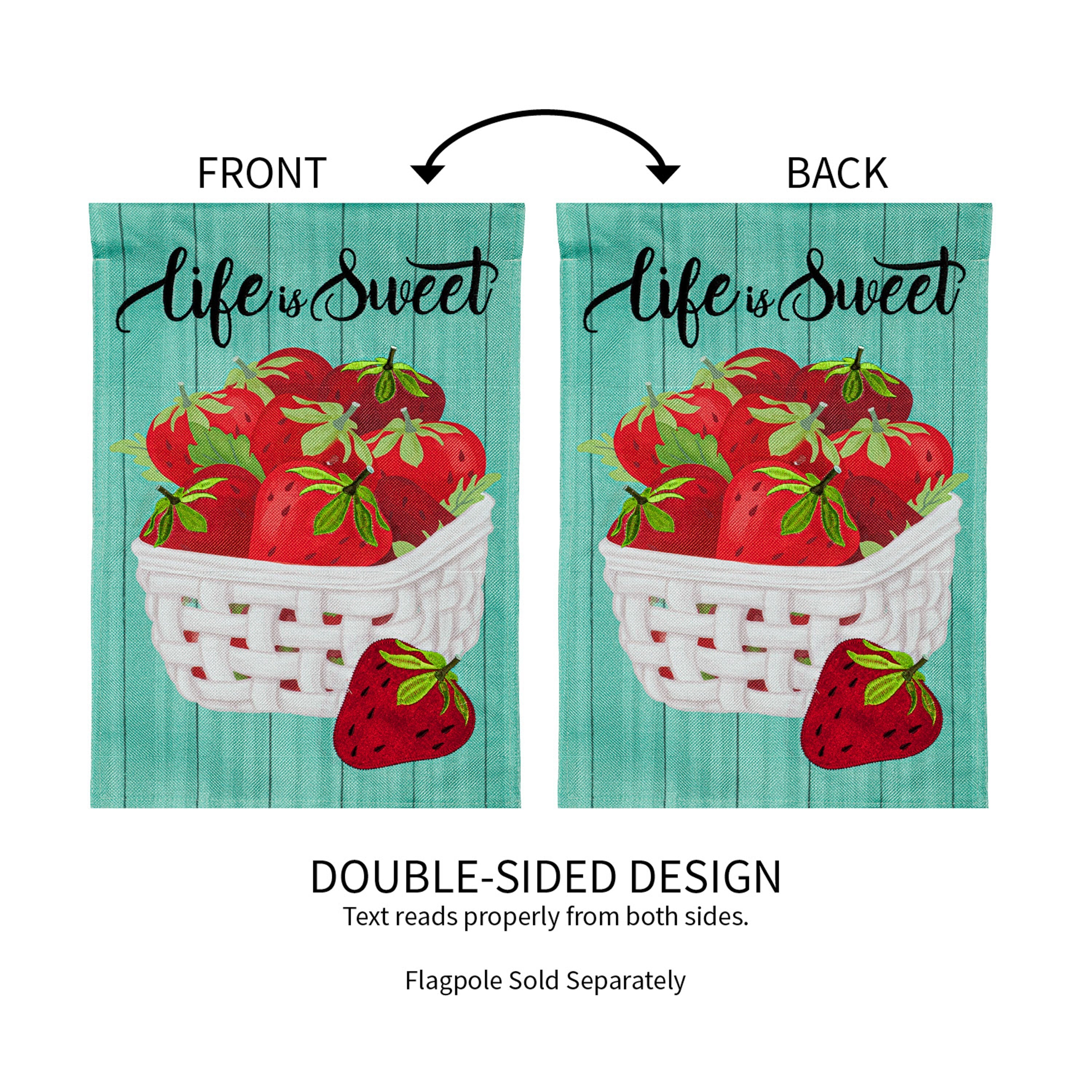 Life is Sweet Strawberries Garden Burlap Flag