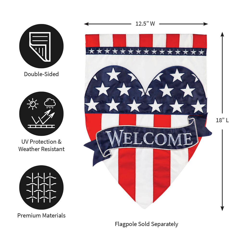 Patriotic Heart Garden Applique Flag