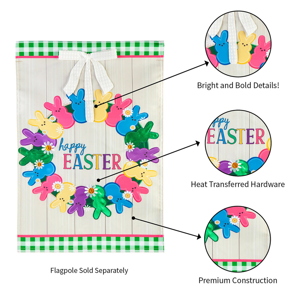 Colorful Bunny Wreath Garden Applique Flag