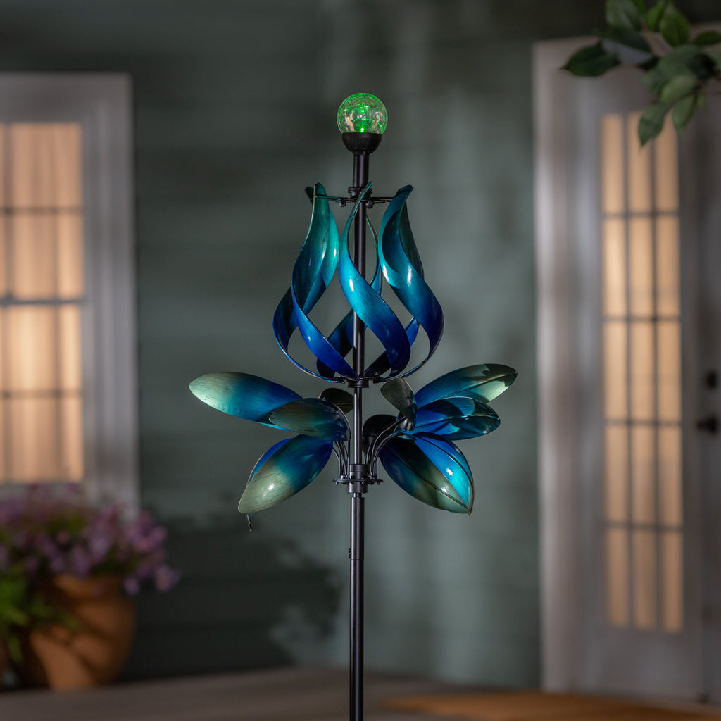Seaside Retreat Wind Spinner, Solar Blue & Teal Floral Gradient, 82"H