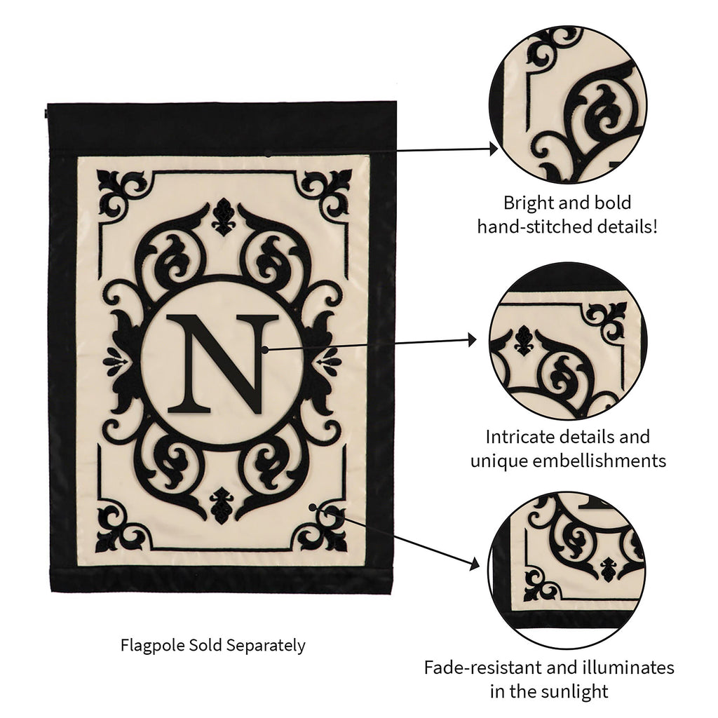 Cambridge Monogram Garden Applique Flag, Letter N