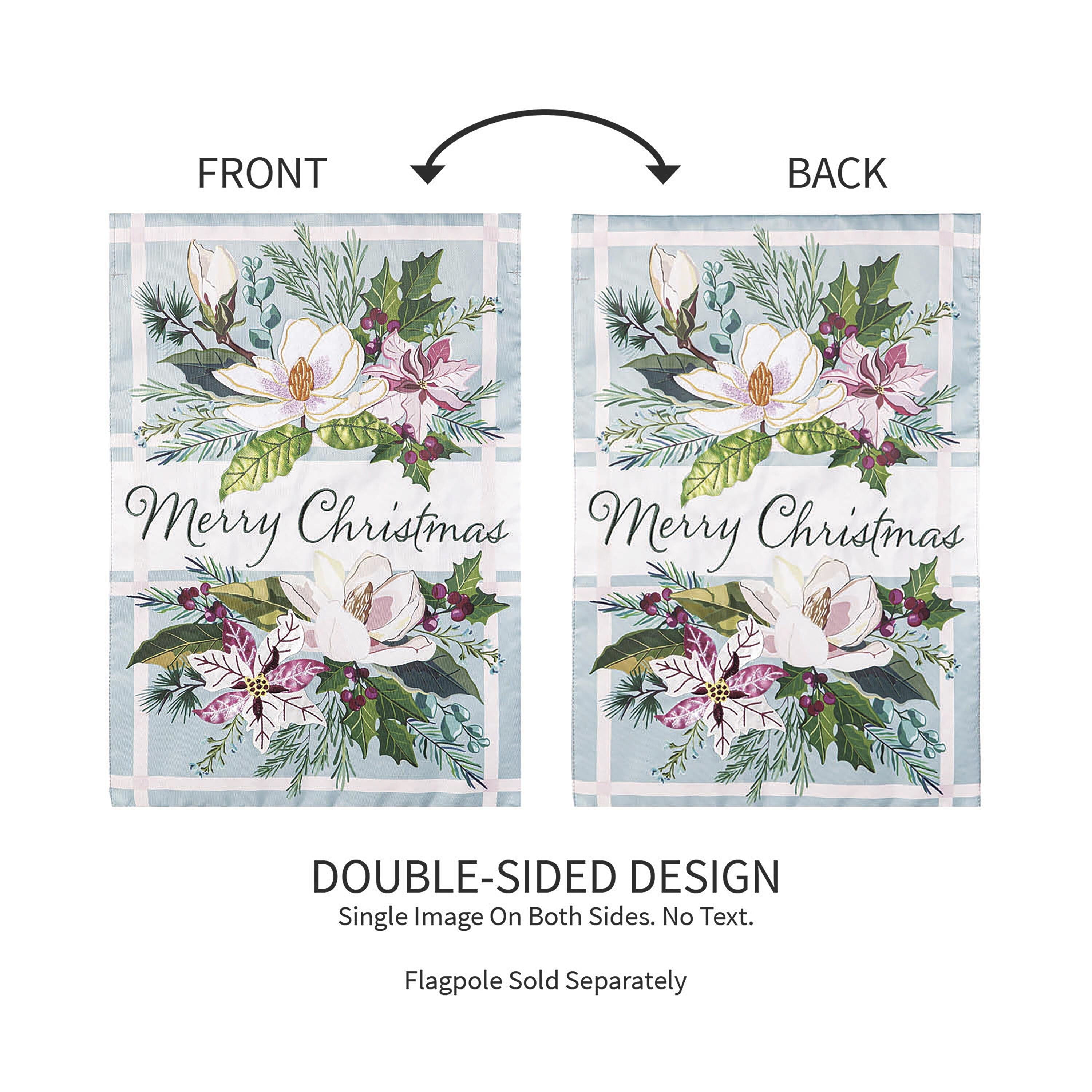 Merry Christmas Floral Applique Garden Flag