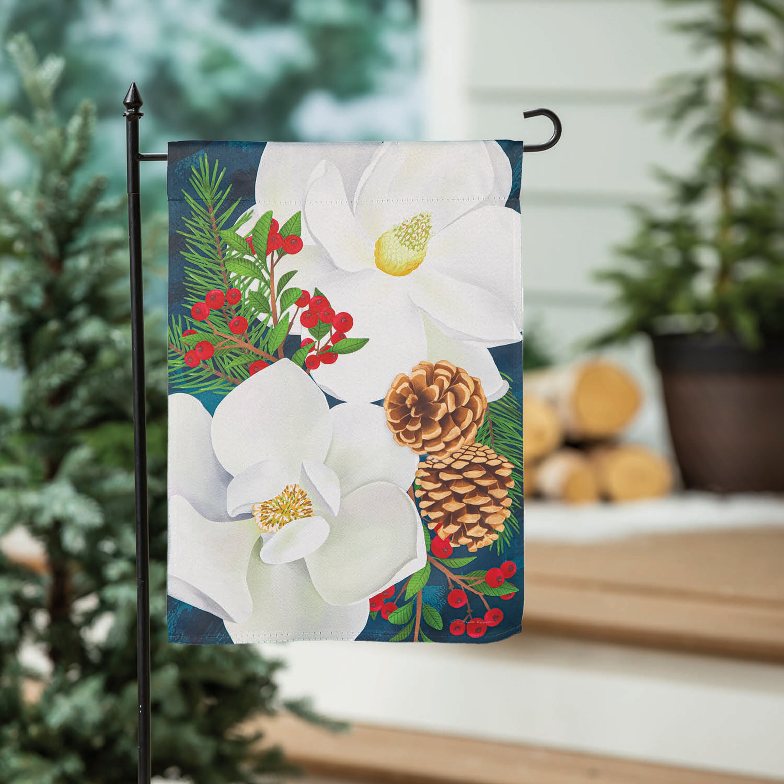 Holiday Magnolia Arrangement Suede Garden Flag