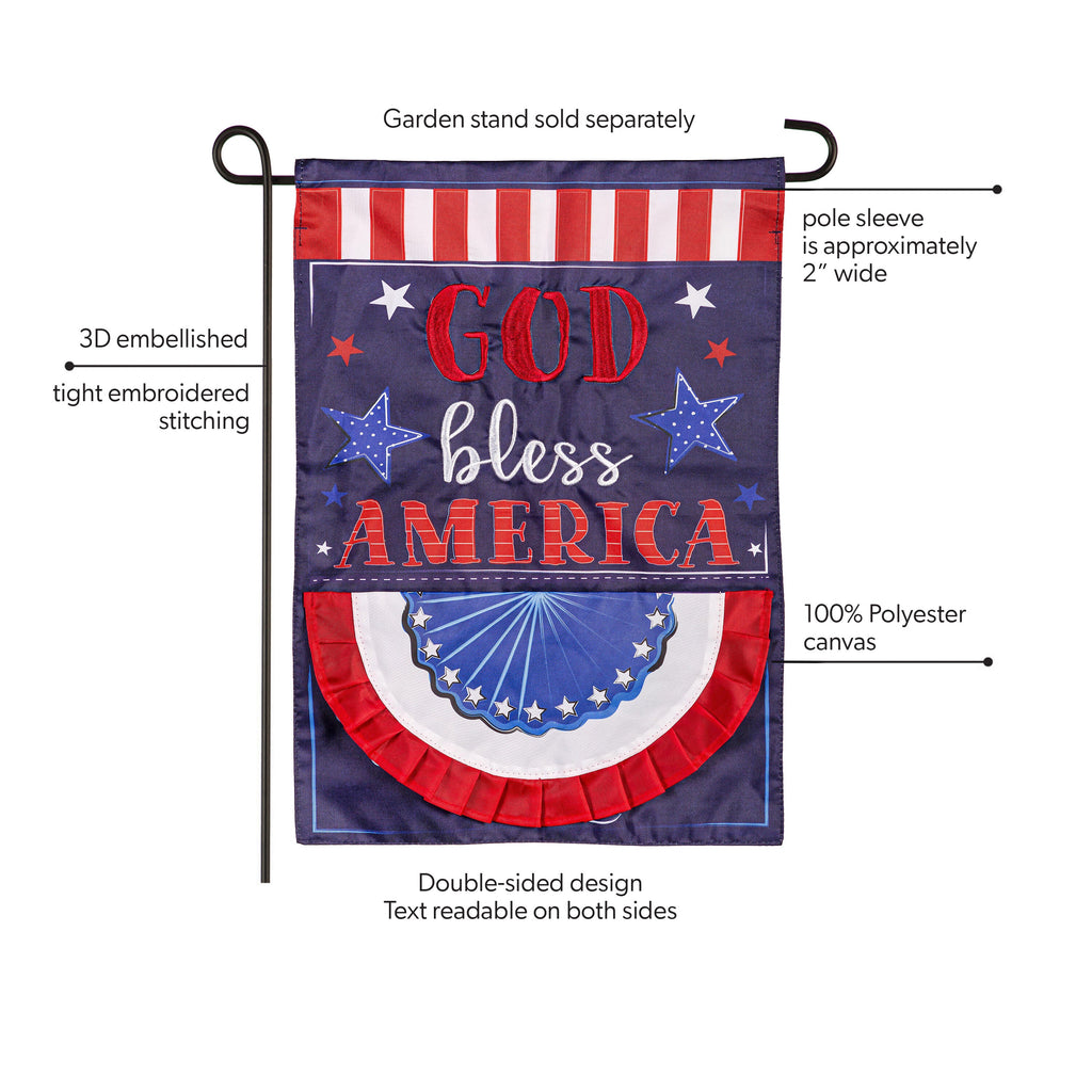 Patriotic God Bless America Applique Garden Flag