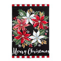 Poinsettia Wreath Applique House Flag