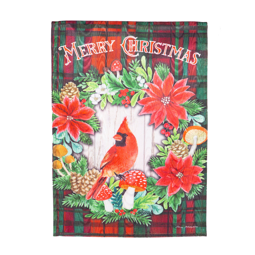 Merry Christmas Cardinal Moire Garden Flag
