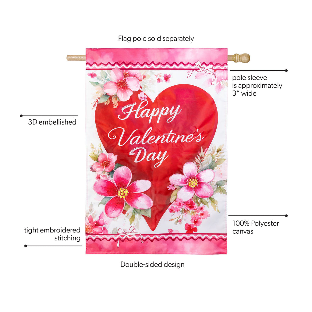 Happy Valentine’s Day Heart Applique House Flag